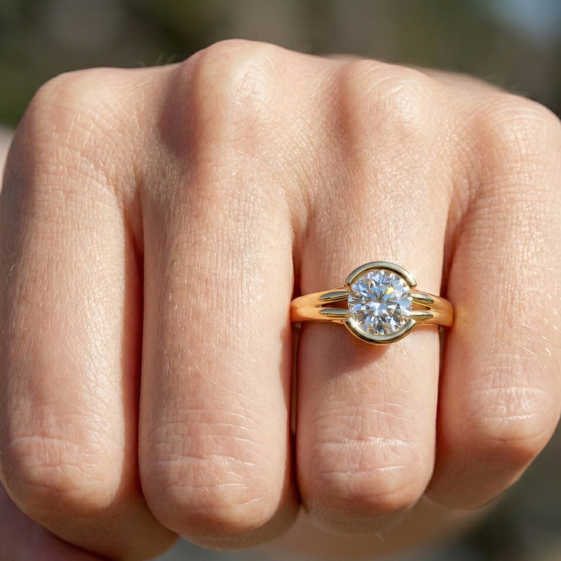 Split Shank Bezel Set Solitaire Engagement Ring in 14k Solid Gold, 0.50 CT CT Round Cut Lab Created Diamond, Wedding GIft for Her