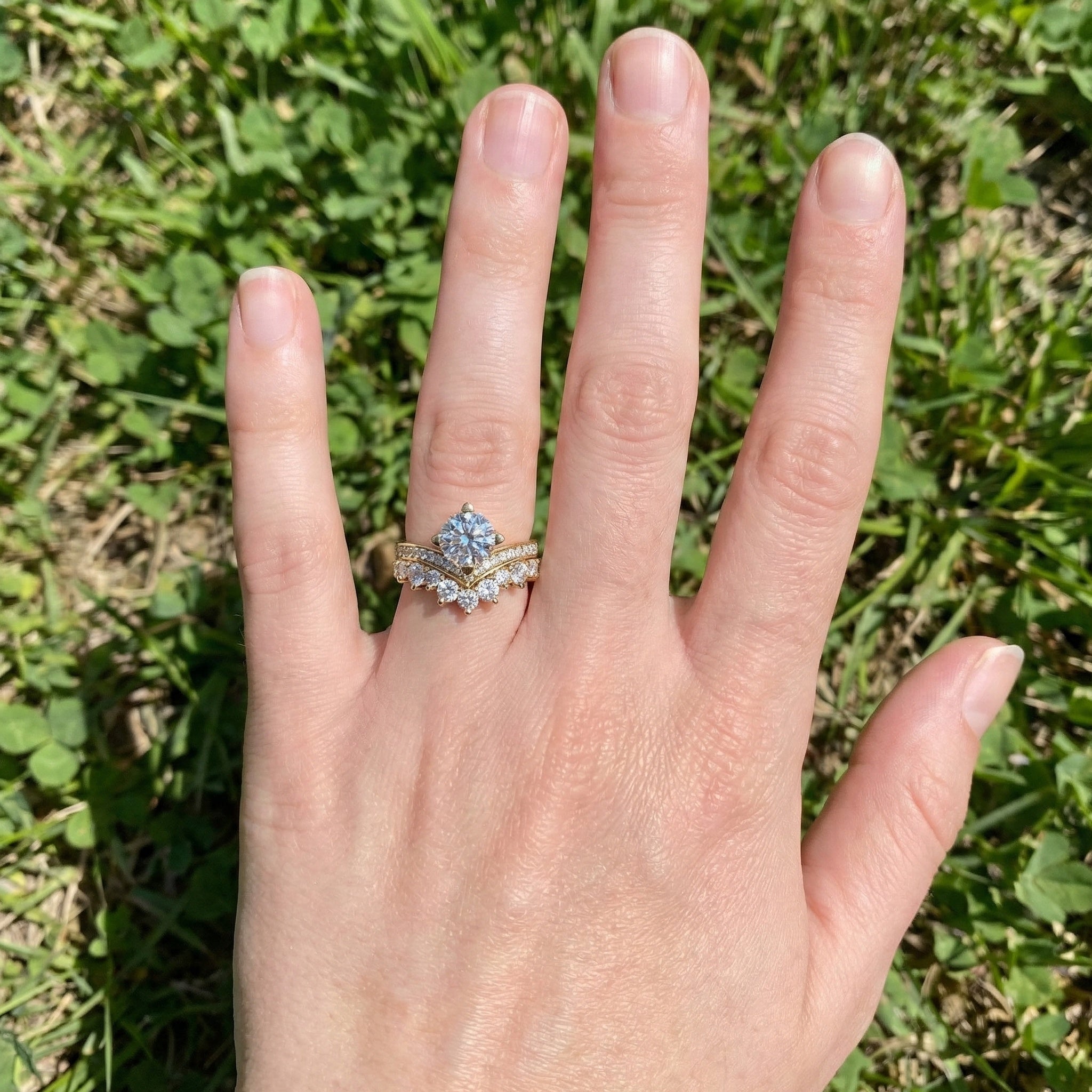 Vintage Crown Chevron Cluster Engagement Ring in 14k Solid Gold or Sterling Silver, 2.35 TCW Round Cut Lab Created Diamonds, Anniversary Gift for Wife