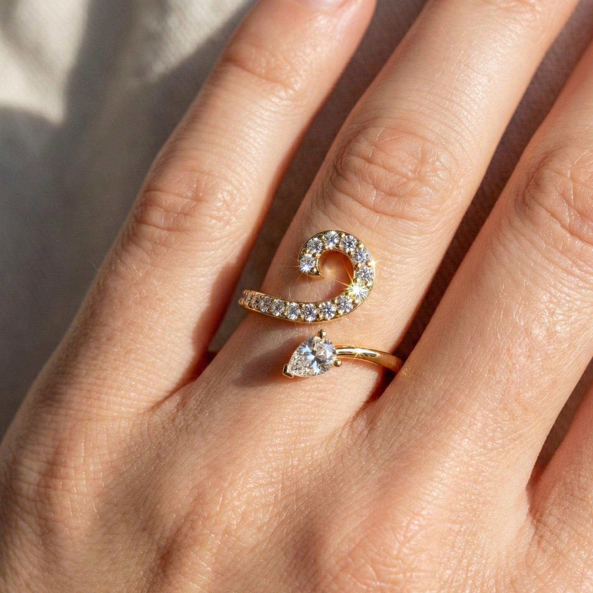 Modern Open Snack Pear Engagement Ring in 14K Solid Gold, 0.25 CT Pear Cut Lab Created Diamond, Statement Ring, Bridal Jewelry, Everyday Ring