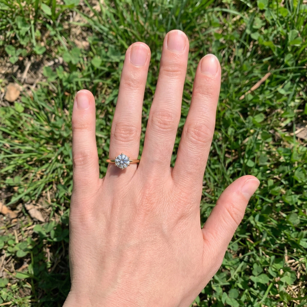 Modern Six-Prong Solitaire Engagement Ring 14K Solid Gold, 1.25 CT Round Cut Lab Created Diamond, Gift for Her, Everyday Jewelry