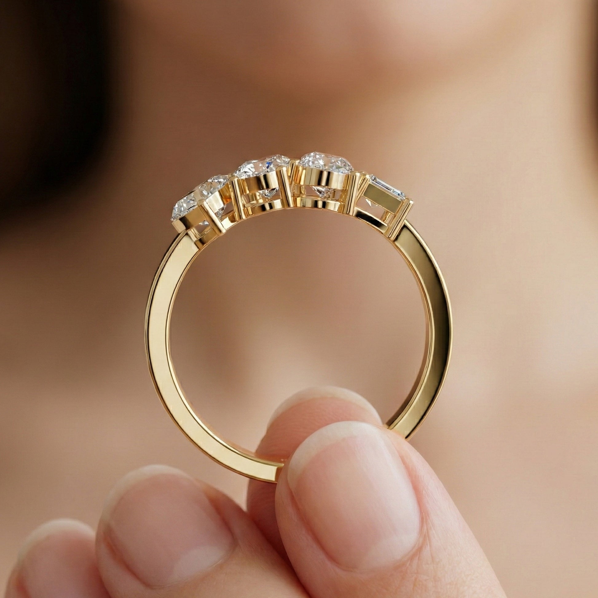 Four Stone East-West Engagement Ring in 14K Solid Gold, 1.99 TCW Heart/Oval/Pear/Emerald Cut Lab Grown Diamonds, Wedding Gift for Wife, Bridal Jewelry