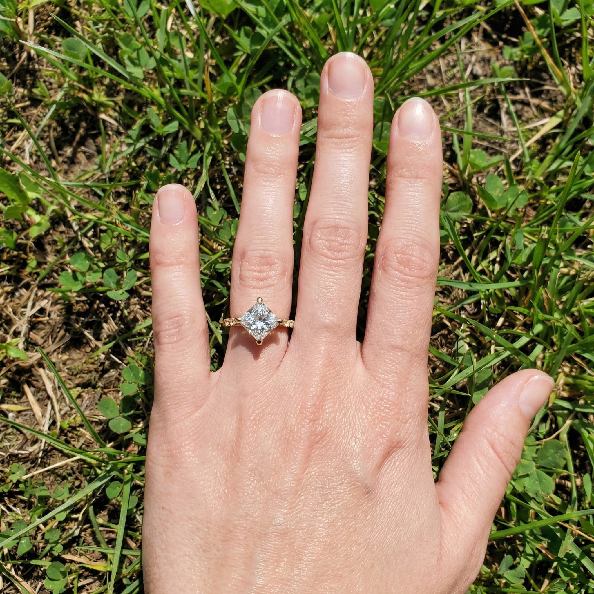 Princess Cut Pavé Solitaire Engagement Ring in 14K Solid Gold, 2.00 CT Princess Cut Lab Grown Diamond, Bridal Jewelry, Gift For Her