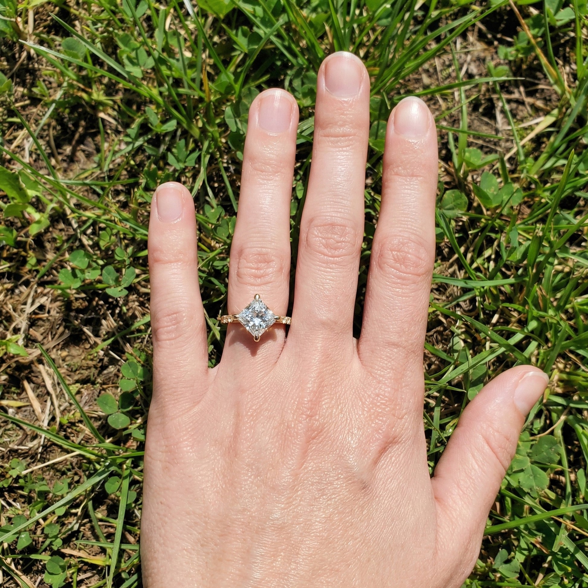 Princess Cut Pavé Solitaire Engagement Ring in 14K Solid Gold, 2.00 CT Princess Cut Lab Grown Diamond, Bridal Jewelry, Gift For Her