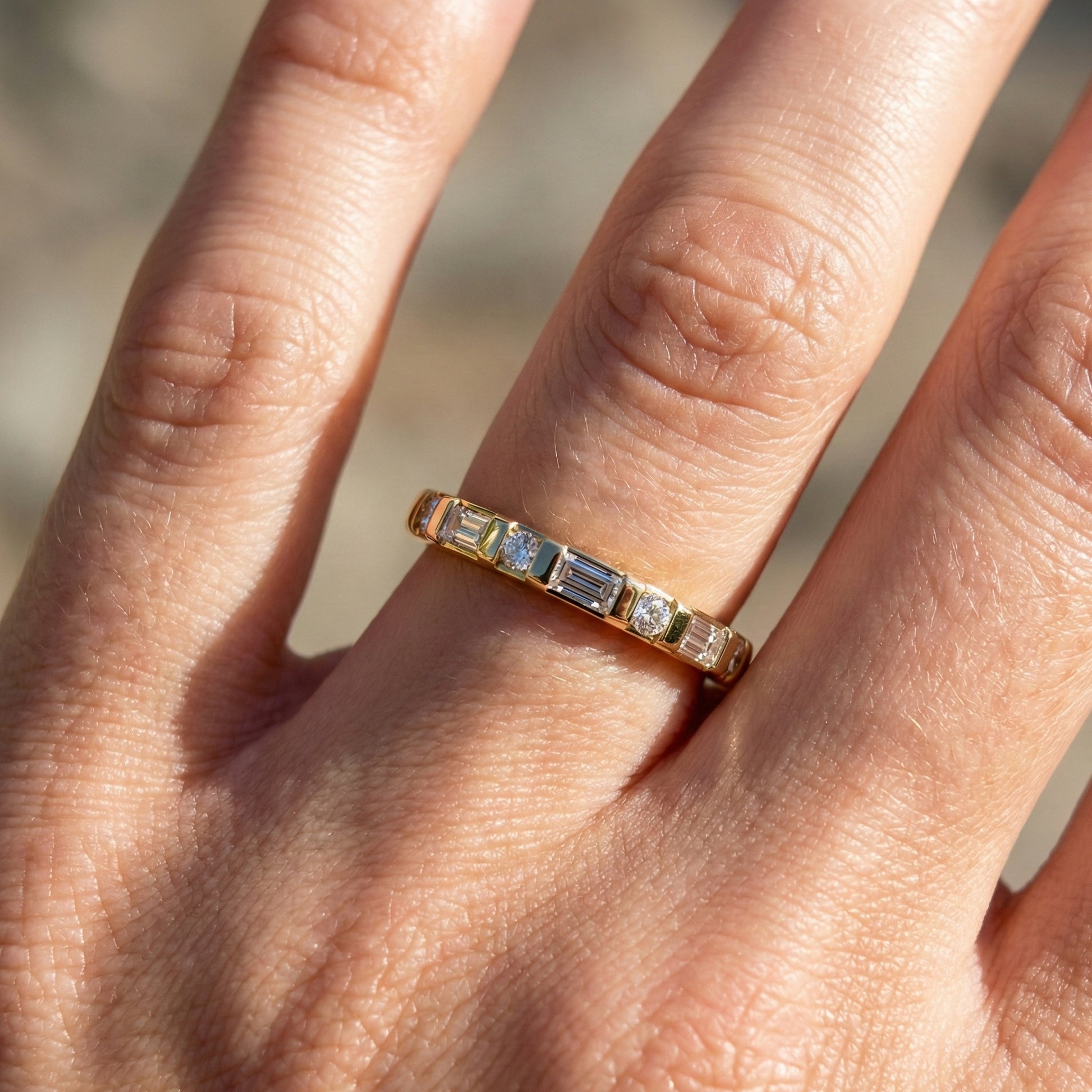 Half Eternity Bar Set Wedding Band in 14K Solid Gold, 0.23 TCW Baguette/Round Cut Lab Diamonds, Handmade Bridal Jewelry, Birthday Gift for Her