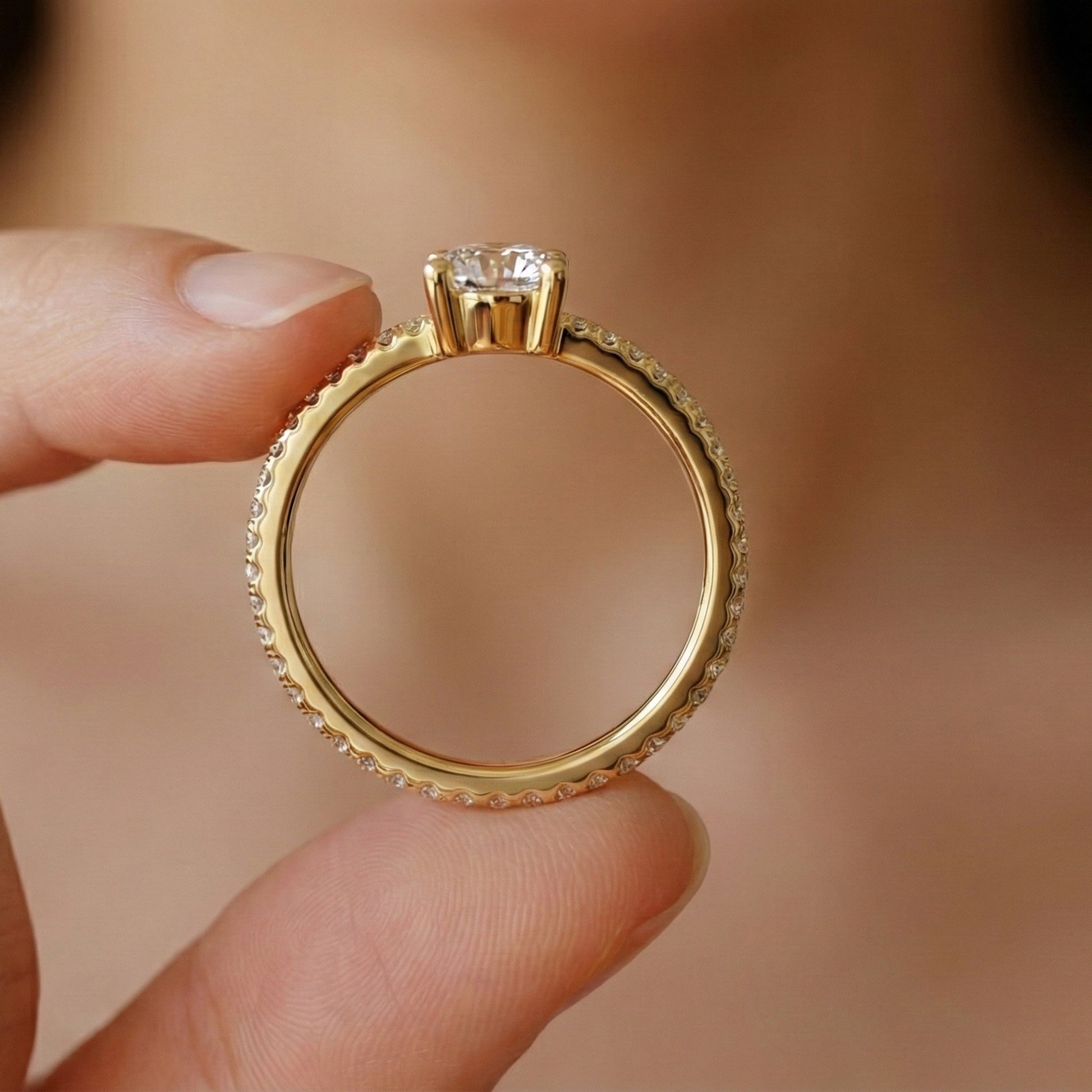 Dainty Pavé Solitaire Engagement Ring in 14K Solid Gold, 0.77 TCW Round Cut Lab Created Diamonds, Wedding Gift for Her, Daily Wear Ring