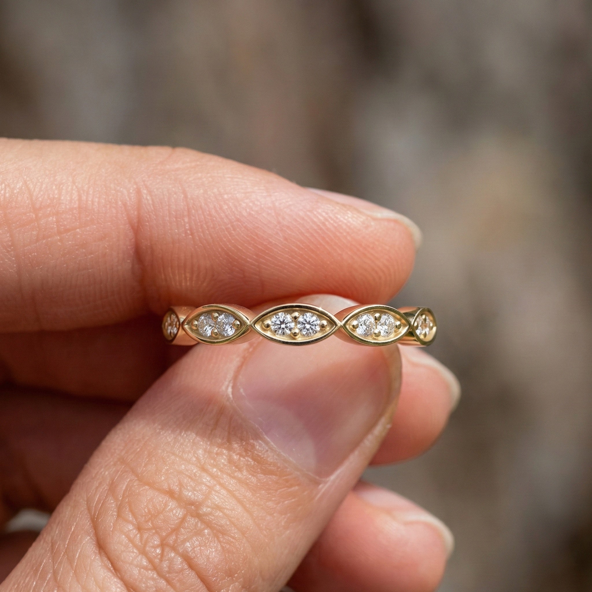 Unique Illusion Marquise Wedding Band in 14K Solid Gold,0.11 TCW Round Cut Lab Created Diamonds, Anniversary Ring, Fashion Jewelry, Gift For Her