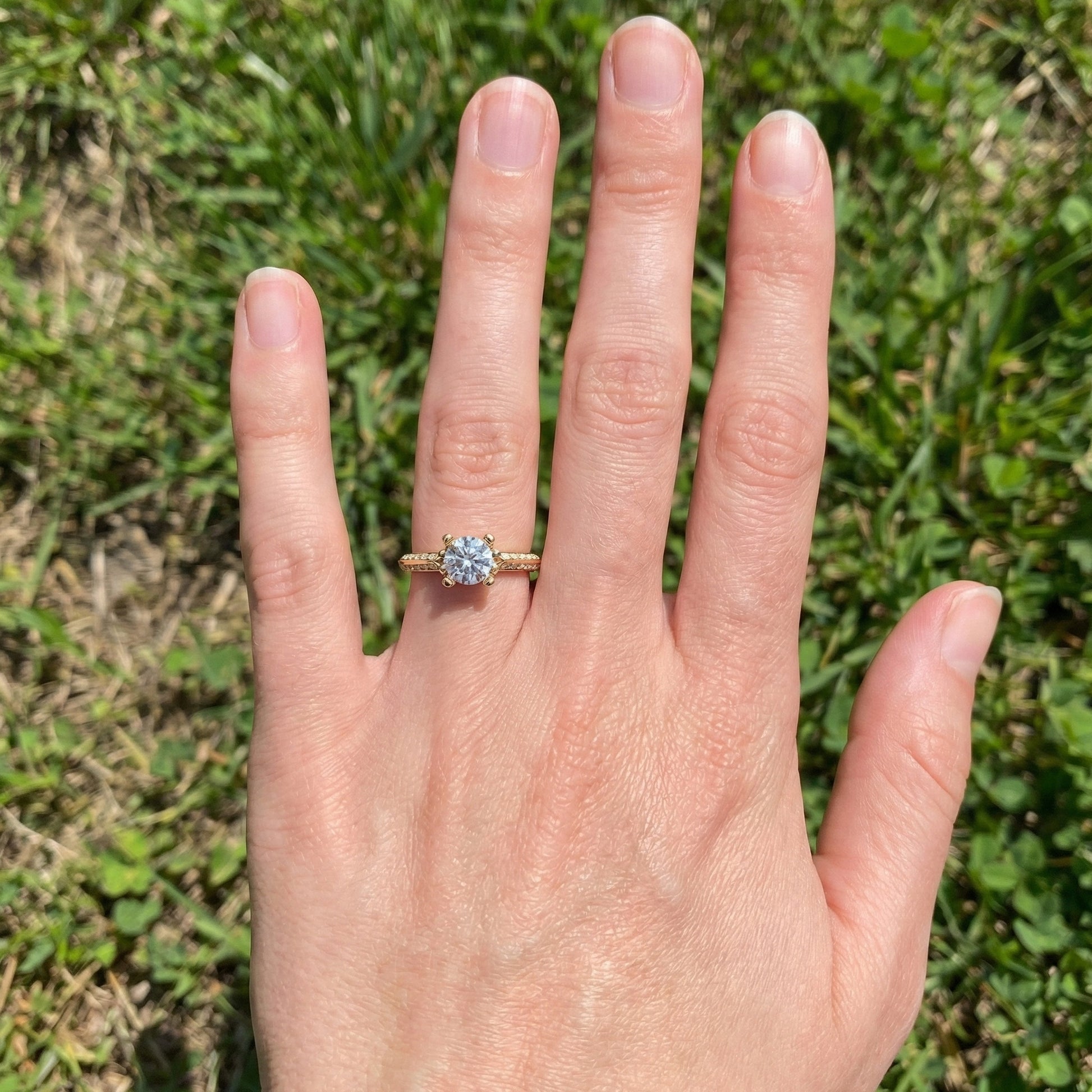 Open Shank Double Pavé Engagement Ring in 14K Solid Gold, 0.50 CT Round Cut Lab Created Diamond, Wedding Gift For Women, Unique Cuff Ring