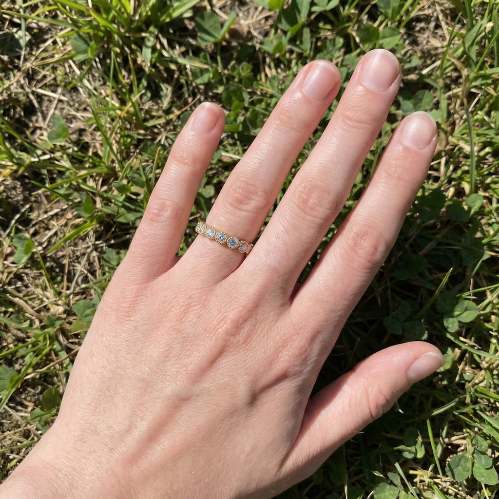 Vintage Bezel Set Wedding Eternity Band in Lab Grown Diamond-14k Solid Gold, Milgrain Ring for Her, Promise Ring