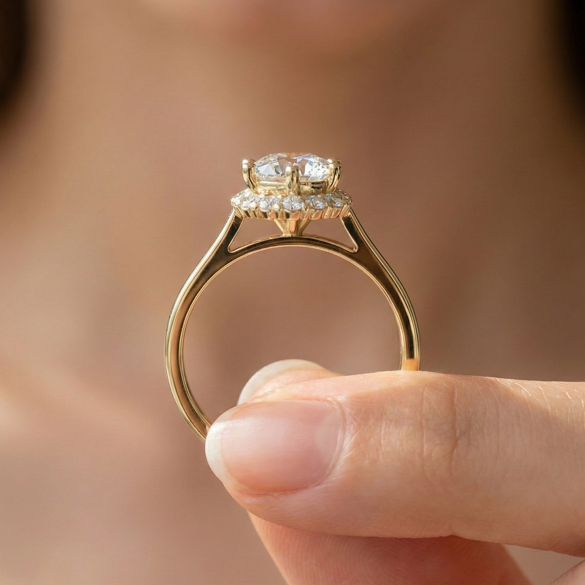 Dainty Round Halo Engagement Ring in 14K Solid Gold, 1.00 CT Round Cut Lab Created Diamond, Proposal Gift for Her