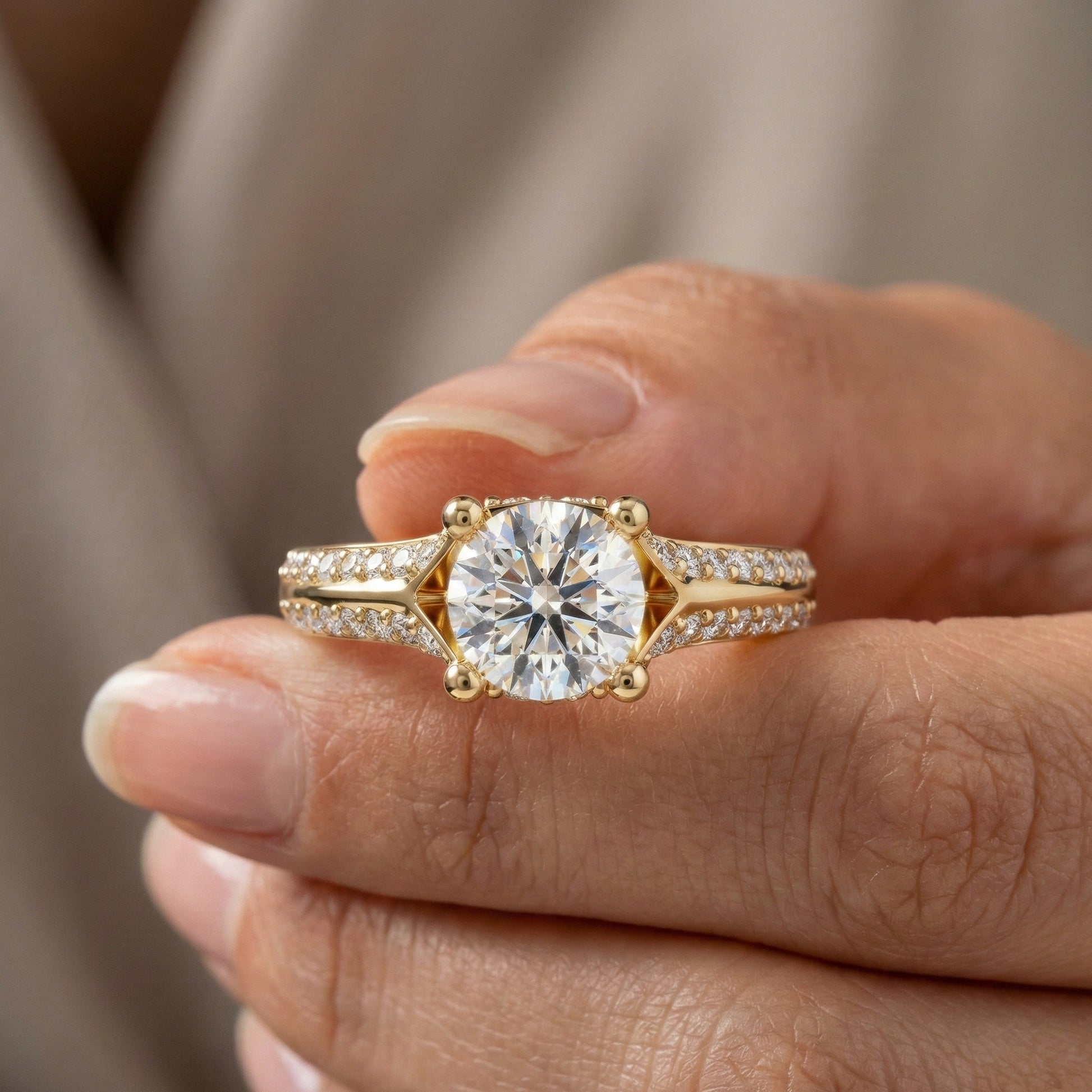 Double Raw Pavé Solitaire Engagement Ring in 14K Solid Gold, 0.82 TCW Round Cut Lab Diamonds, Romantic Gift for Wife, Everyday Jewelry