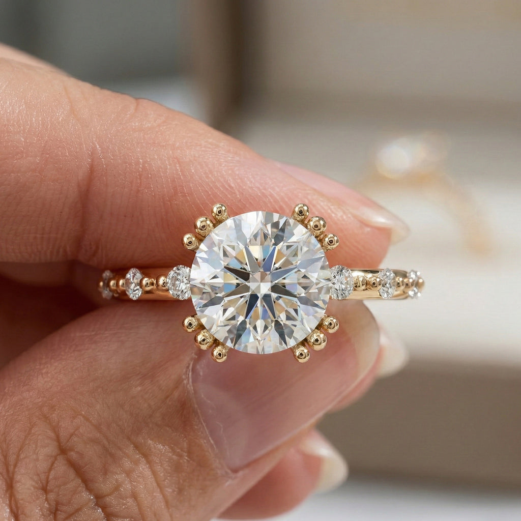 Modern Solitaire Pavé Engagement Ring in 14k Solid Gold, 1.00 CT Round Cut Lab Diamond, Promise Ring, Wedding Gift for Her, Everyday Jewelry