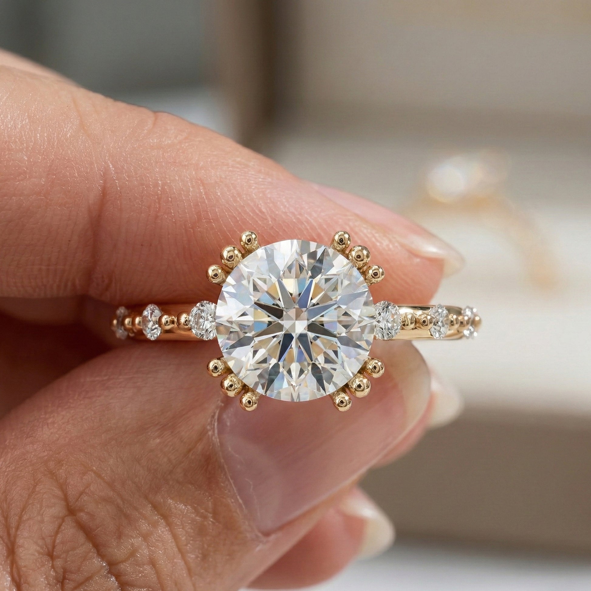 Modern Solitaire Pavé Engagement Ring in 14k Solid Gold, 1.00 CT Round Cut Lab Diamond, Promise Ring, Wedding Gift for Her, Everyday Jewelry