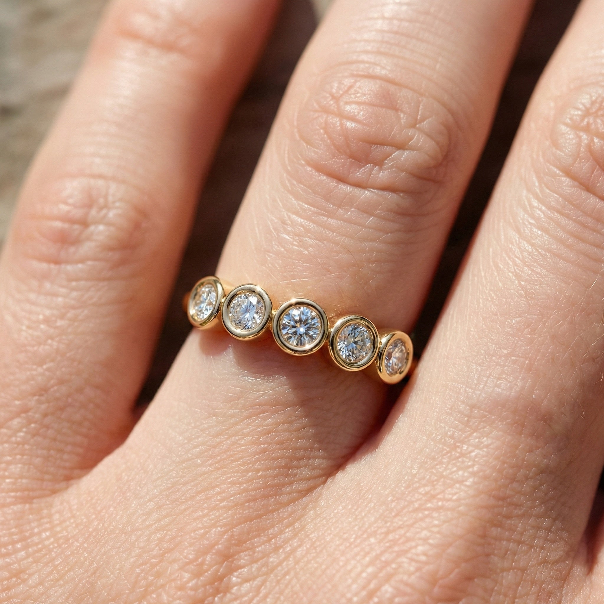 Modern Bezel Five Stone Stacker Ring in 14K Solid Gold, 0.18 TCW Round Cut Lab Diamonds, Promise Ring, Wedding Band Gift for Her, Bridal Jewelry