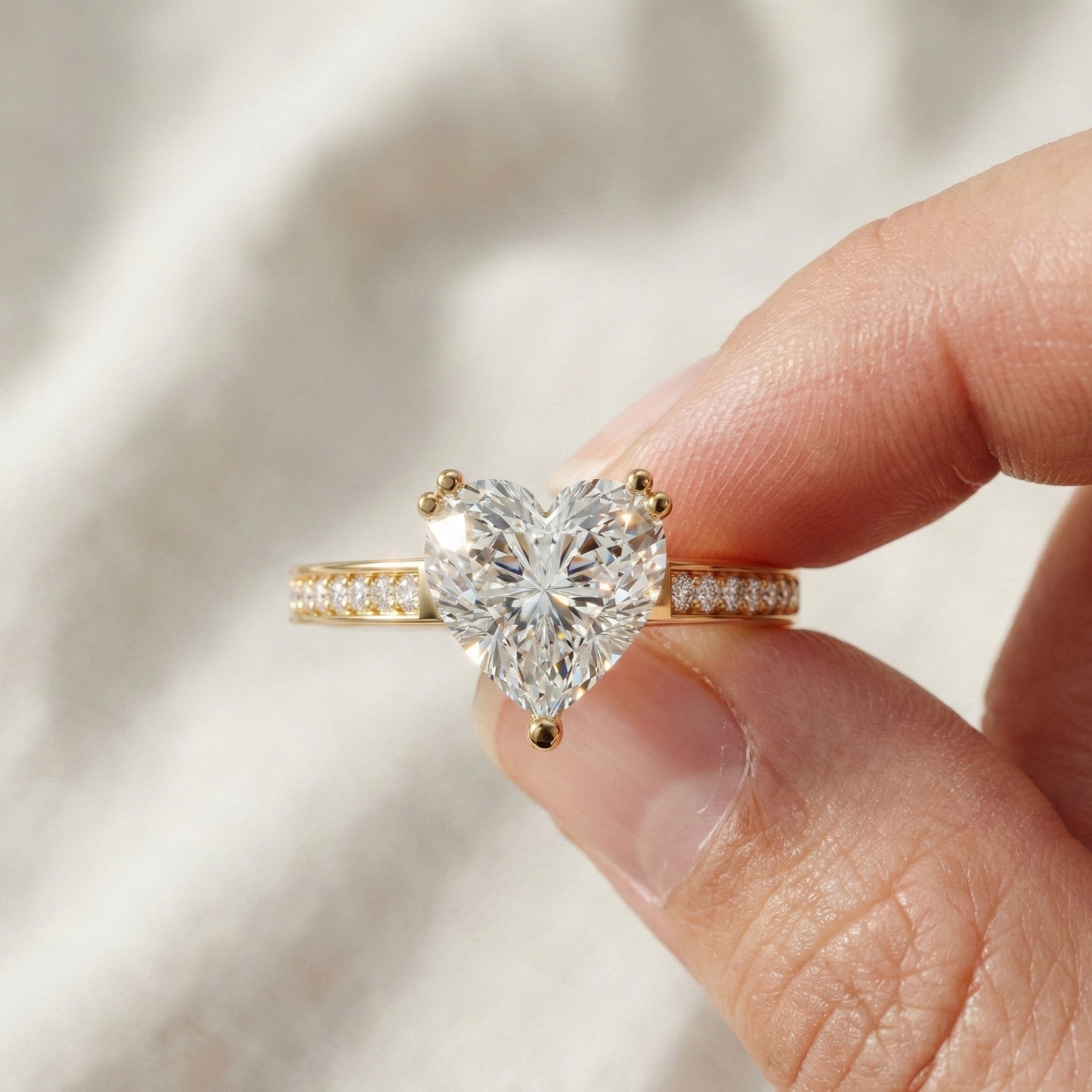 1.25 CT Heart Cut Solitaire Pave Engagement Ring in Lab Diamond – 14K Solid Gold, Anniversary Gift for Her, Handmade Jewelry