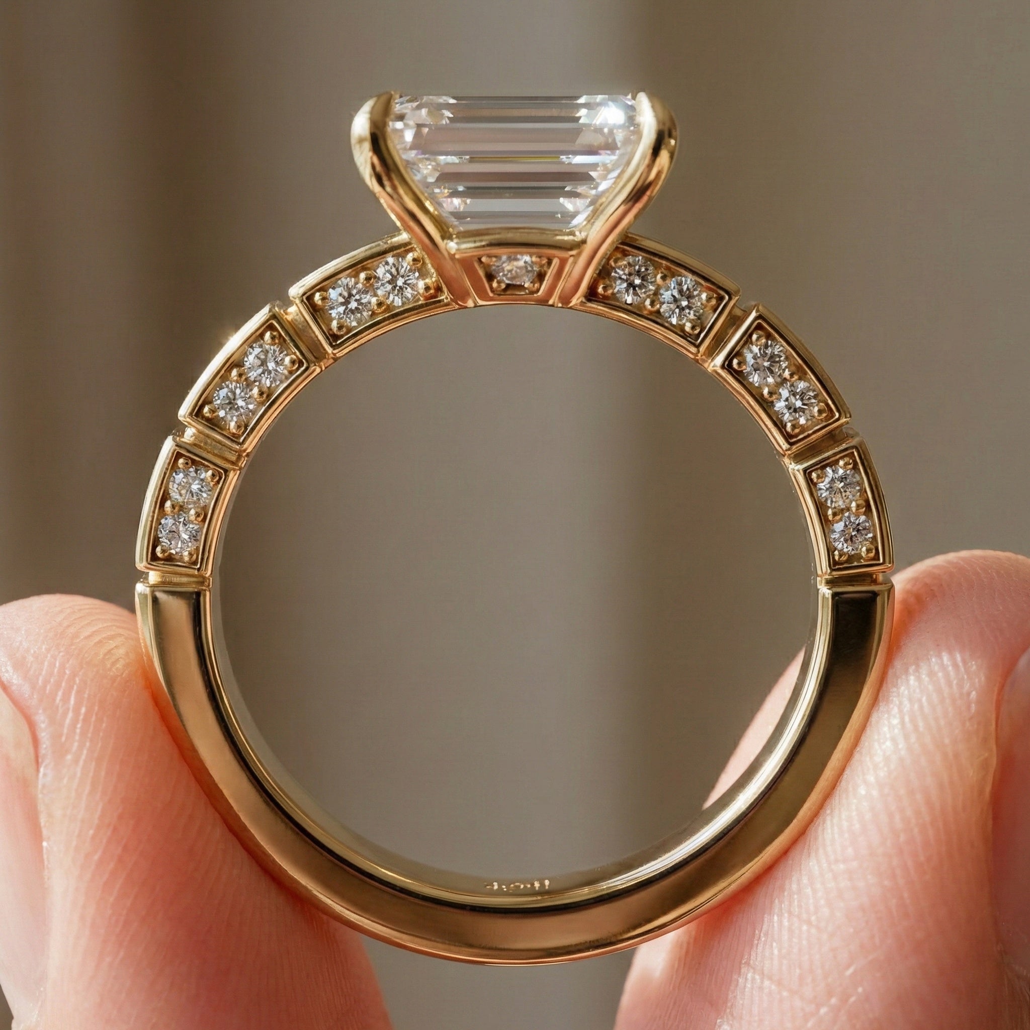 Emerald Cut Segmented Pavé Engagement Ring in 14K Solid Gold, 1.75 CT Emerald Cut Lab Created Diamond, Bridal Jewelry, Birthday Gift For Her