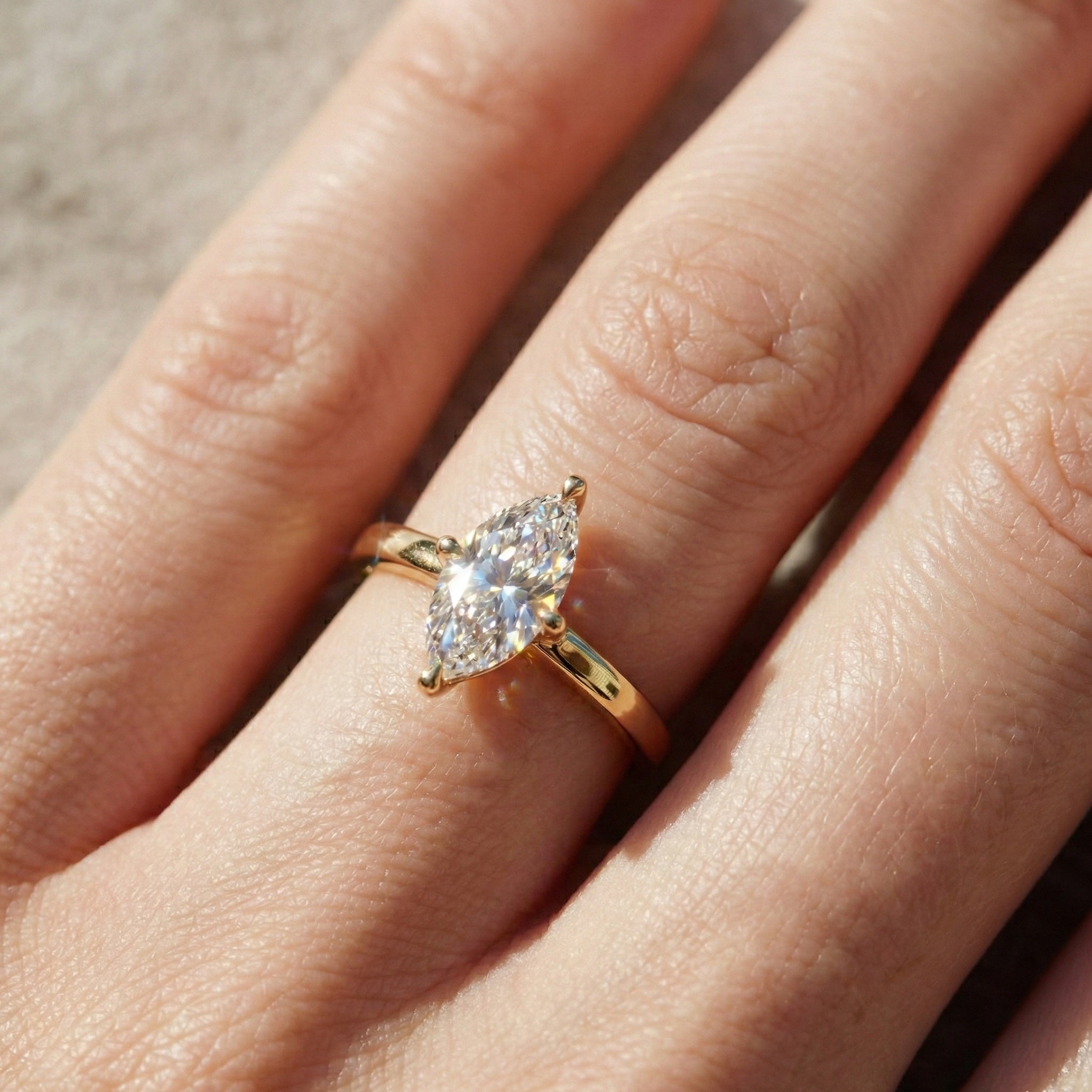 Classic Elegant Solitaire Engagement Ring in 14K Solid Gold, 0.50 CT Marquise Cut Solitaire Lab Created Diamond, Bridal Jewelry