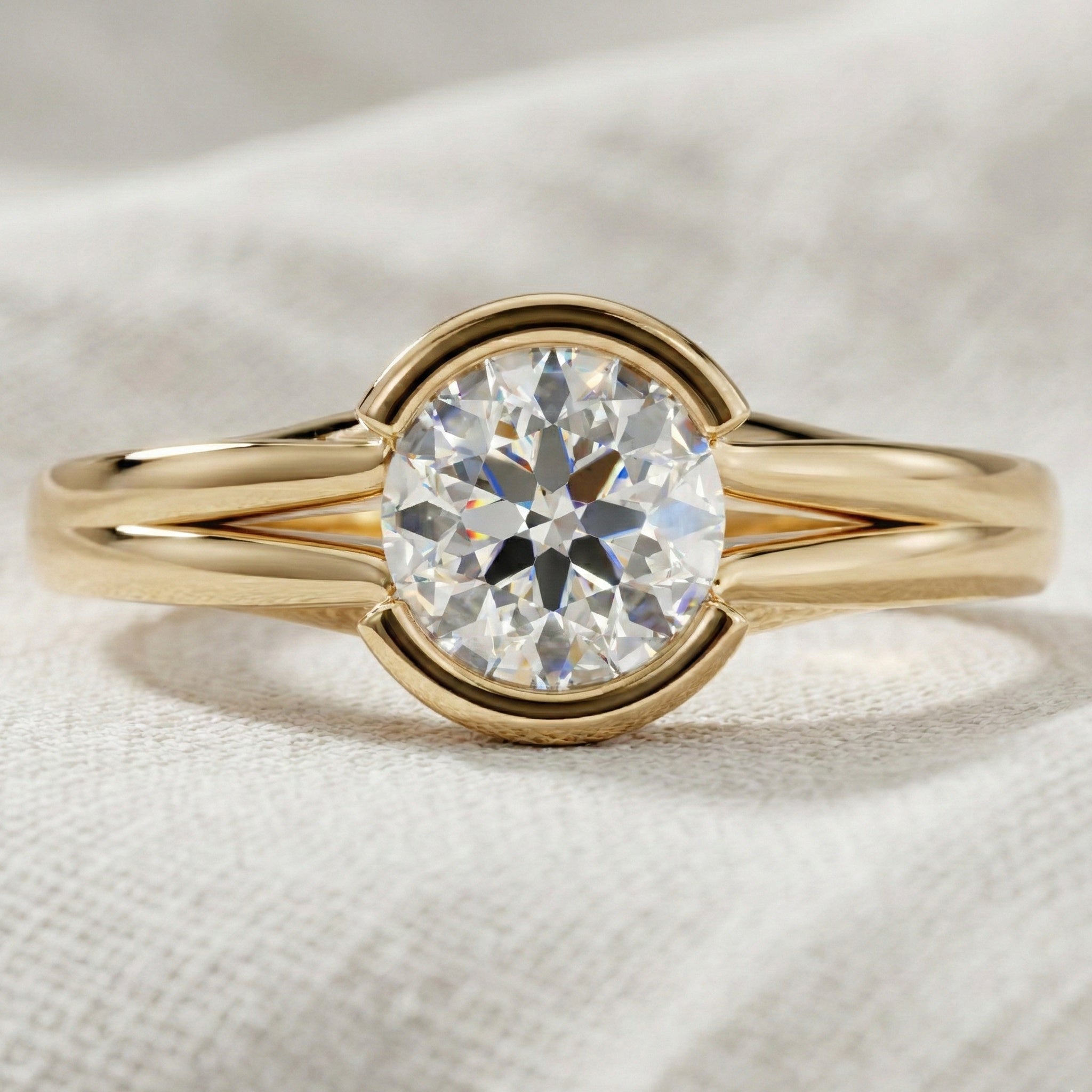 Split Shank Bezel Set Solitaire Engagement Ring in 14k Solid Gold, 0.50 CT CT Round Cut Lab Created Diamond, Wedding GIft for Her