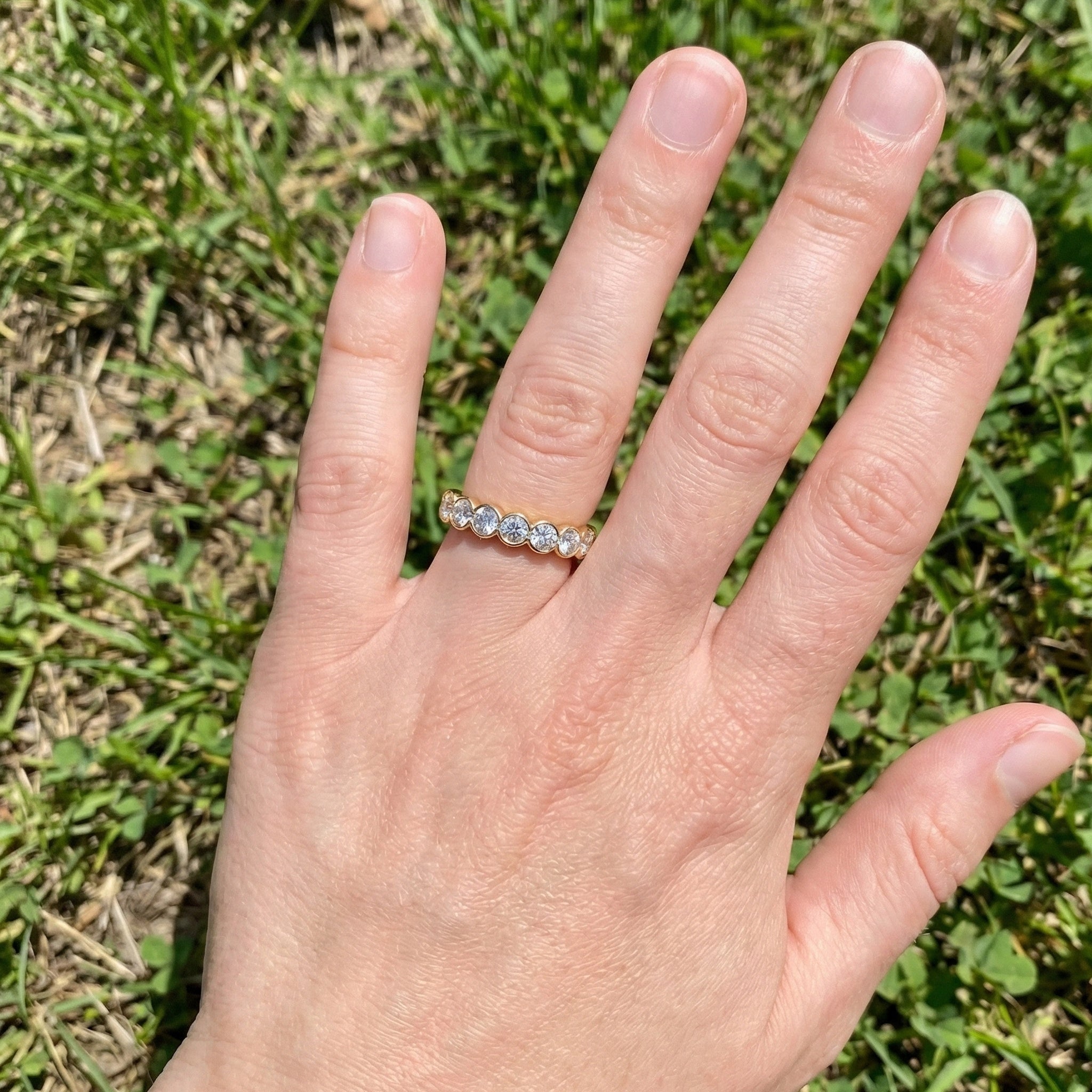Minimalist Bezel Full Eternity Wedding Band in 14k Solid Gold, 1.85 TCW Round Cut Lab Grown Diamonds, Birthday Gift for Her, Christmas Gift