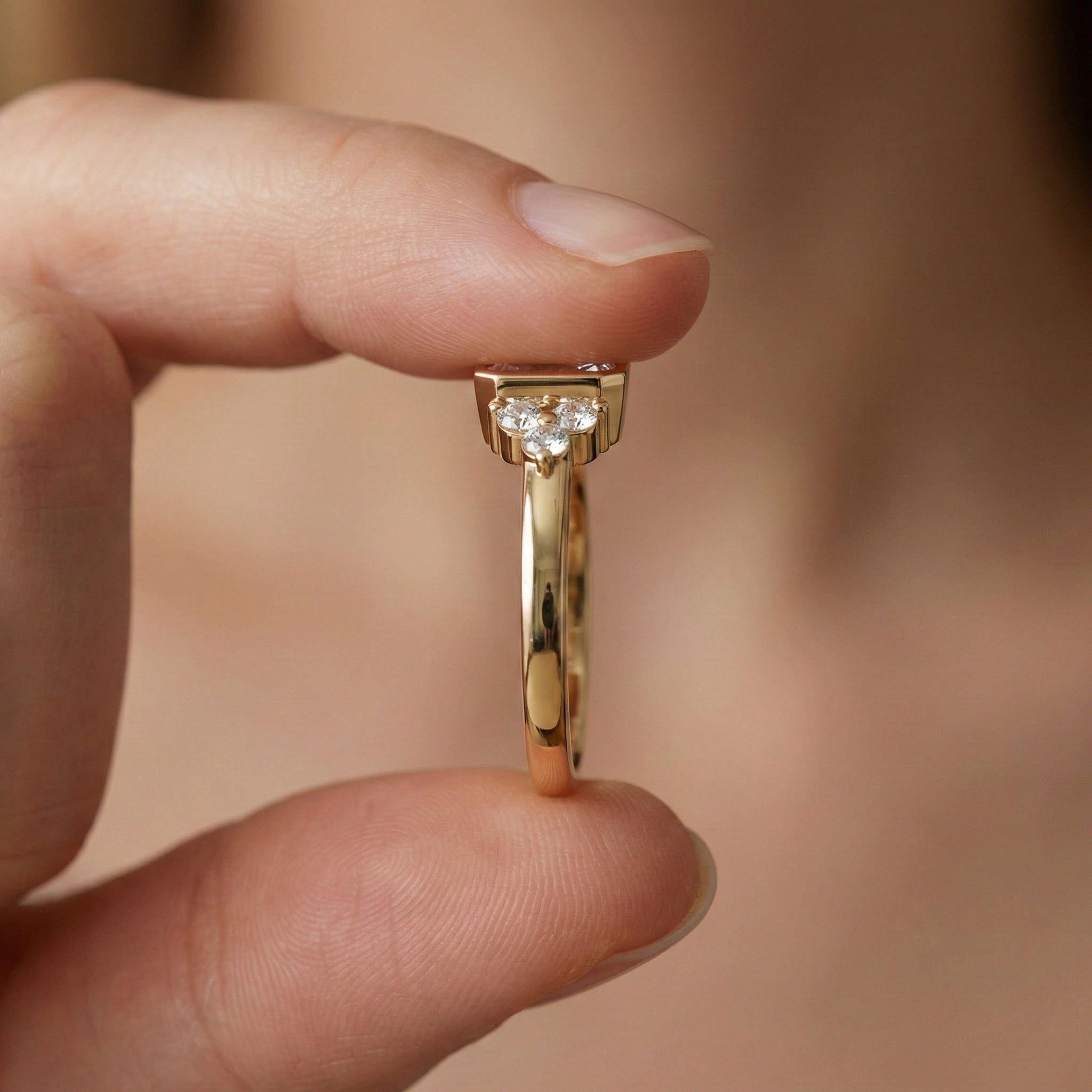 Unique Emerald Centerpiece Engagement Ring in 14K Solid Gold, 0.45 CT Emerald Cut Lab Created Diamond, Engagement Ring, Gift For Her