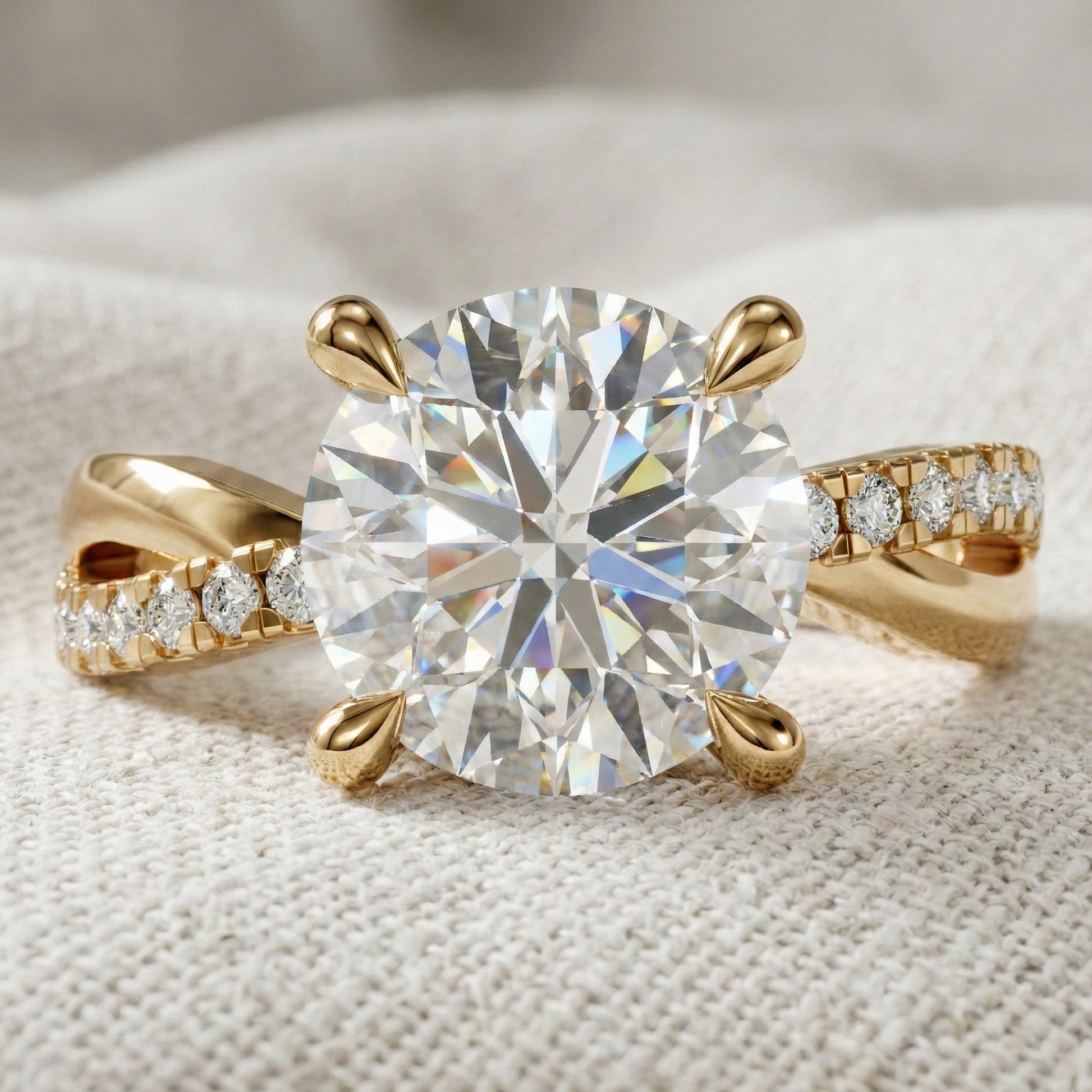 Unique Solitaire Cross Over  Engagement Ring in 14K Solid Gold, 1.75 CT Round Cut Lab Grown Diamond, Anniversary Gift, Everyday Ring For Wife