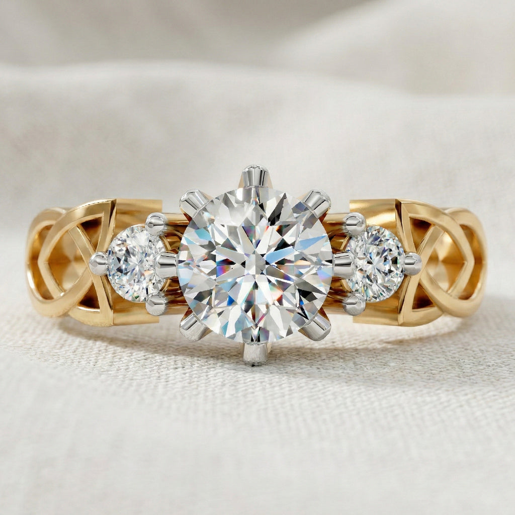 Modern Celtic Knot Trilogy Engagement Ring in 14K Solid Gold, 0.84 CT Round Cut Lab Created Diamond,Promise Ring, Anniversary Gift For Her