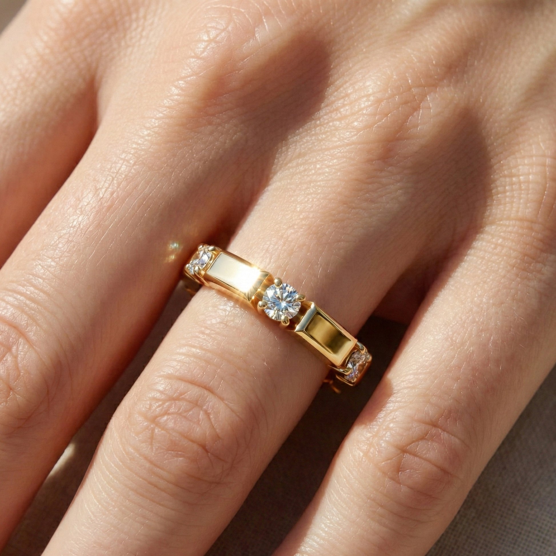 Geometric Eternity Wedding Band in 14k Solid Gold, 0.13 TCW Round Cut Diamonds, Stackable Wedding Ring Gift for Women, Simple Band