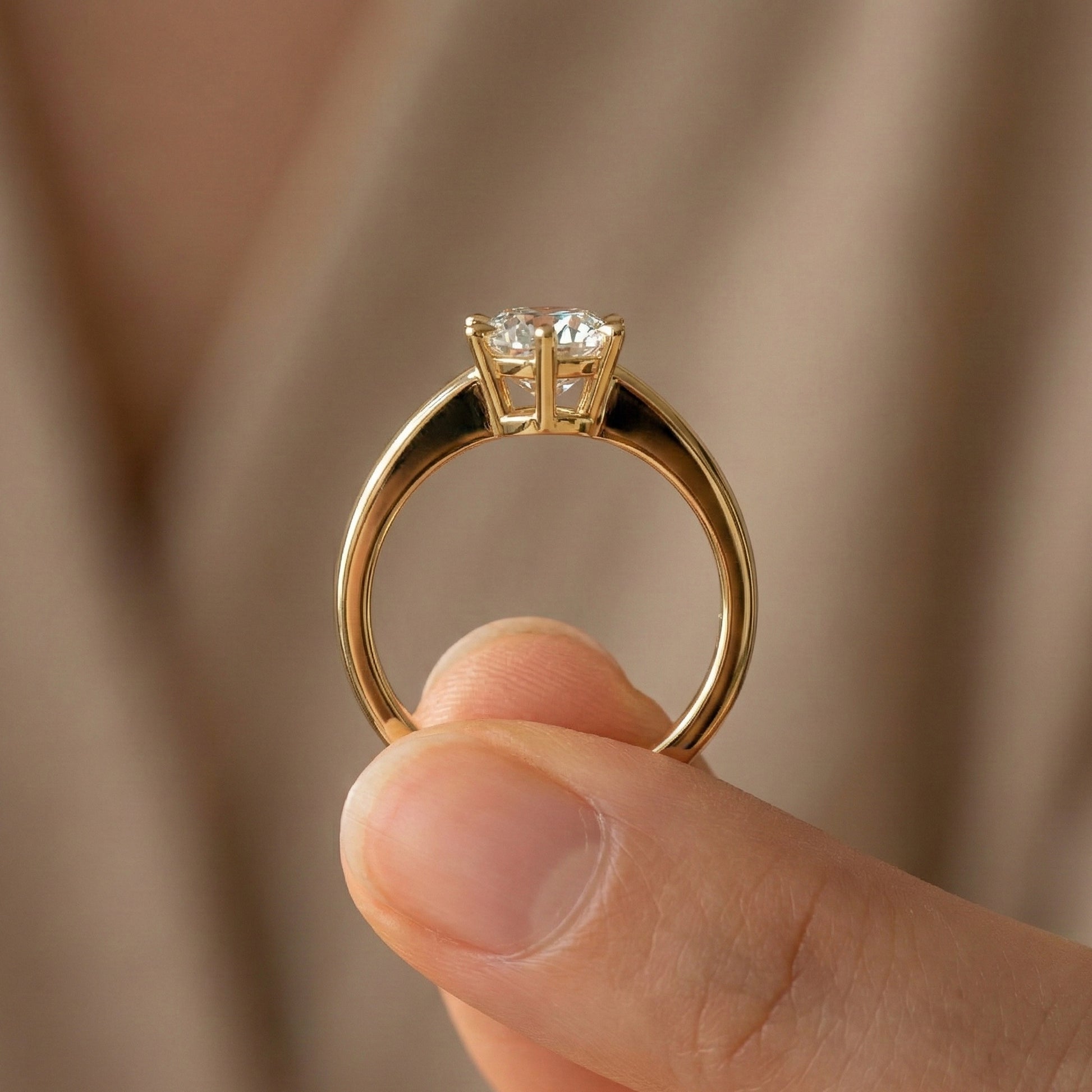 Classic Cathedral Shank Six-Prong Solitaire Engagement Ring 14k Solid Gold, 1.00 CT Round Cut Lab Diamonds, Bridal Ring for Women