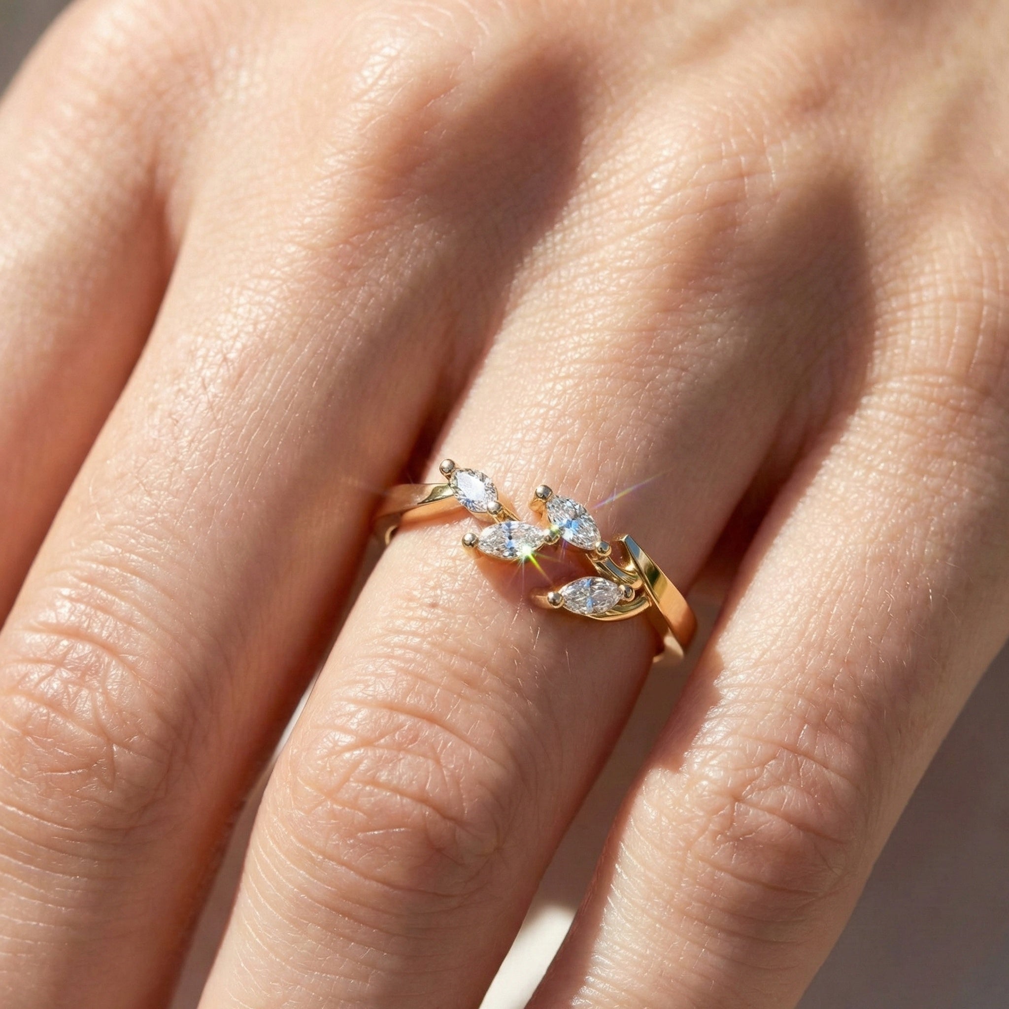 Floral Marquise Cluster Wedding Band in 14k Solid Gold, 0.40 TCW Marquise Cut Lab Created Diamonds, Anniversary Gift For Her, Everyday Band