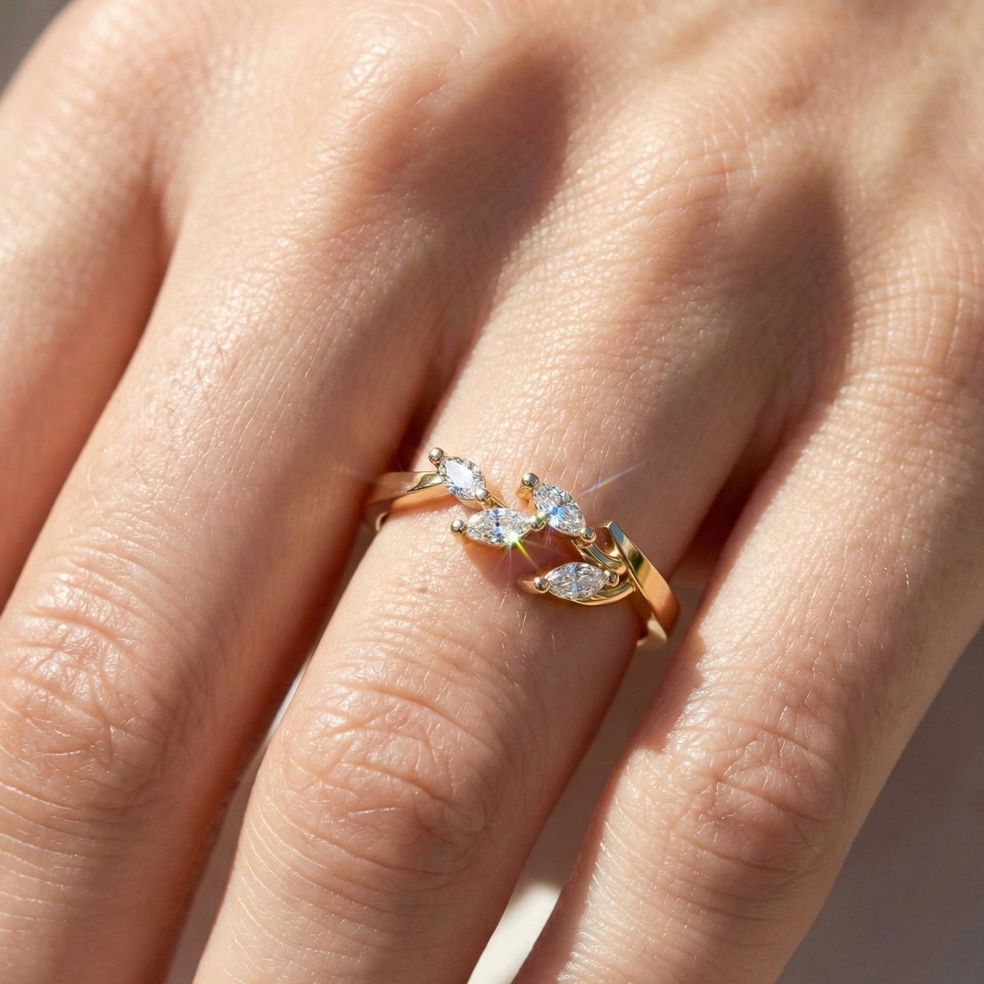 Floral Marquise Cluster Wedding Band in 14k Solid Gold, 0.40 TCW Marquise Cut Lab Created Diamonds, Anniversary Gift For Her, Everyday Band