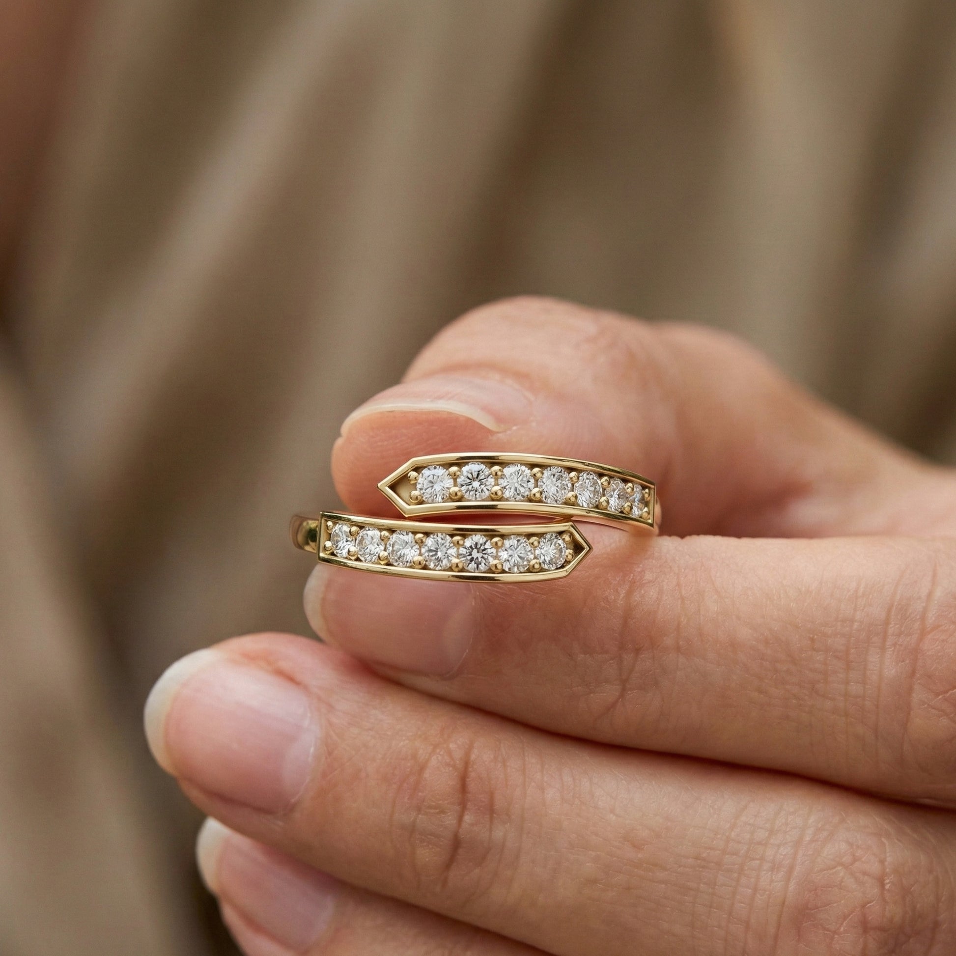 Unique Modern Bypass Pave Engagement Ring in 14K Solid Gold, 0.21 TCW Round Cut Lab Diamonds, Everyday Bridal Jewelry, Special Gift For Her