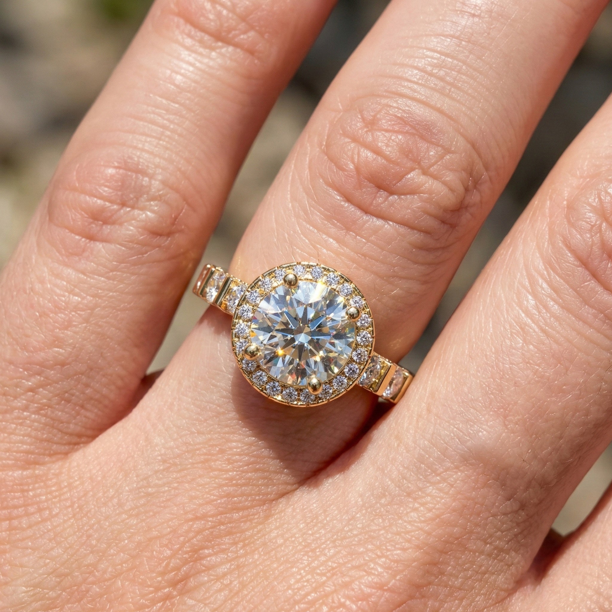 Dazzling Halo Style Engagement Ring in 14K Solid Gold, 2.42 TCW Round Cut Lab Created Diamonds, Wedding Gift for Her, Bridal Jewelry