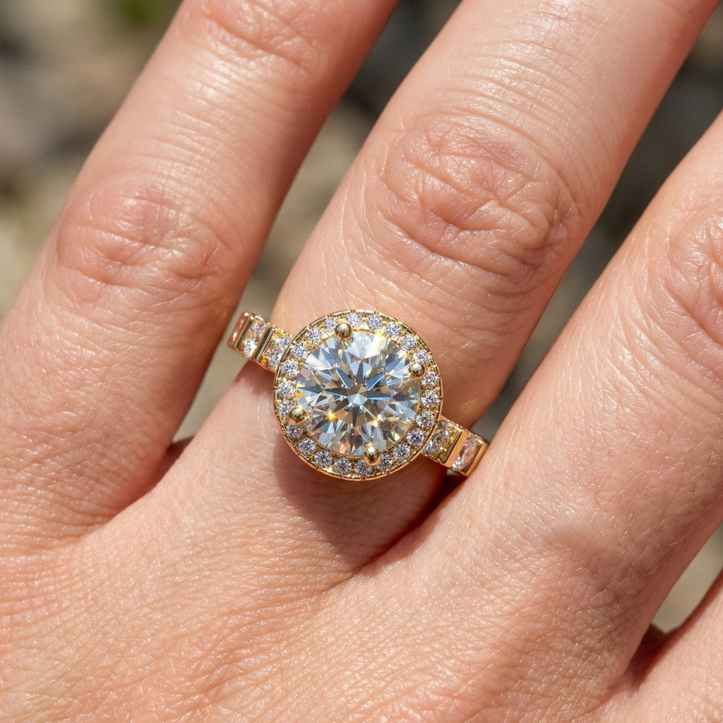 Dazzling Halo Style Engagement Ring in 14K Solid Gold, 2.42 TCW Round Cut Lab Created Diamonds, Wedding Gift for Her, Bridal Jewelry