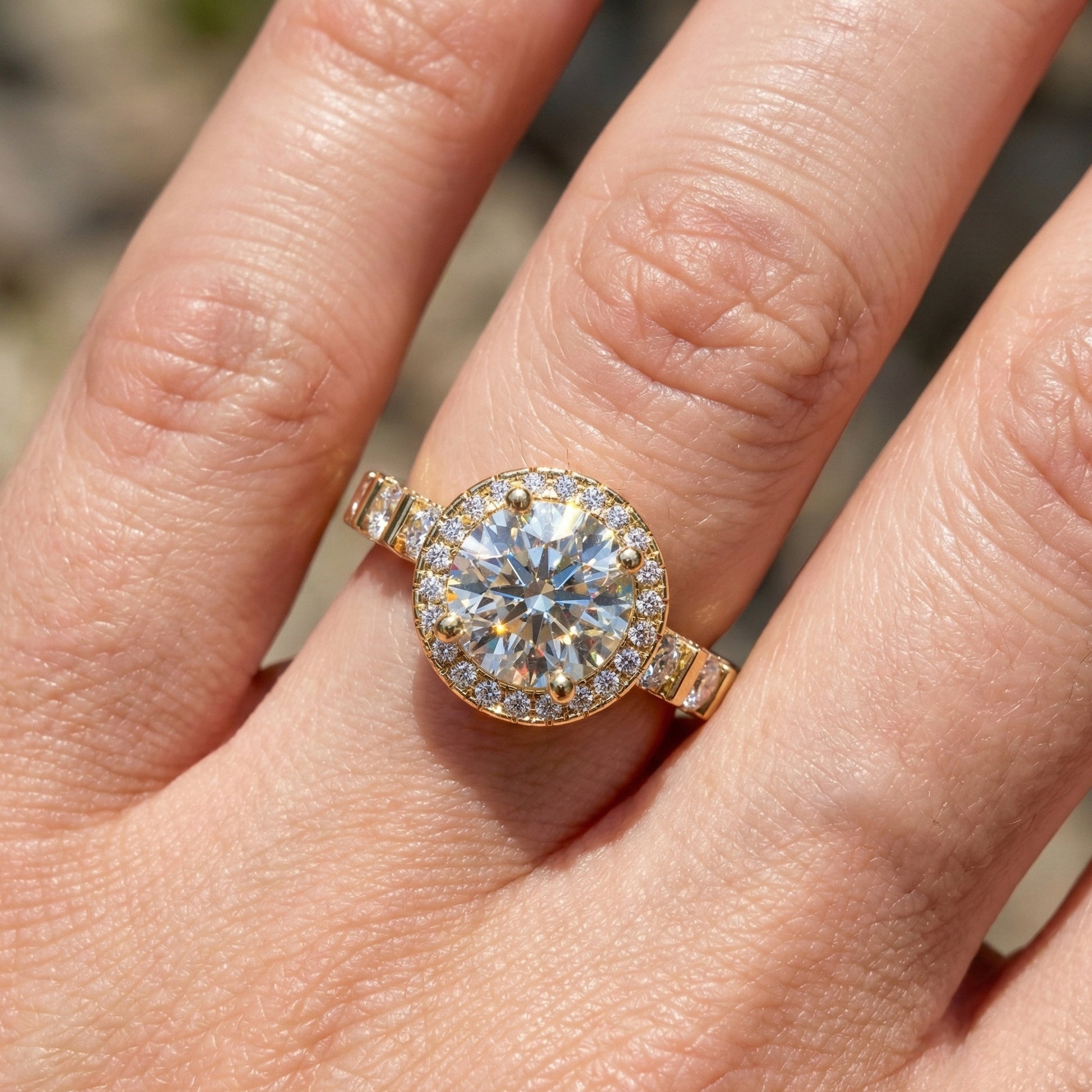 Dazzling Halo Style Engagement Ring in 14K Solid Gold, 2.42 TCW Round Cut Lab Created Diamonds, Wedding Gift for Her, Bridal Jewelry