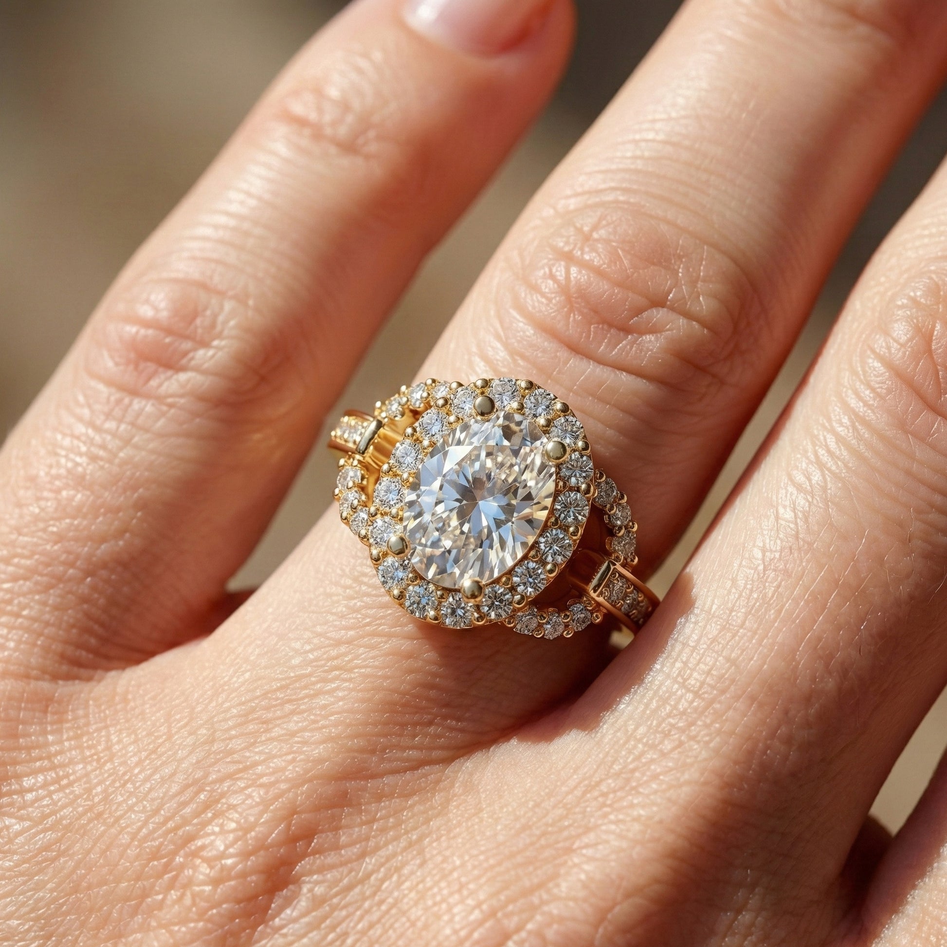 Elegant Oval Double Halo Pave Engagement Ring in 14k Solid Gold, 1.25 CT Oval Cut Lab Created Diamonds, Anniversary Gift