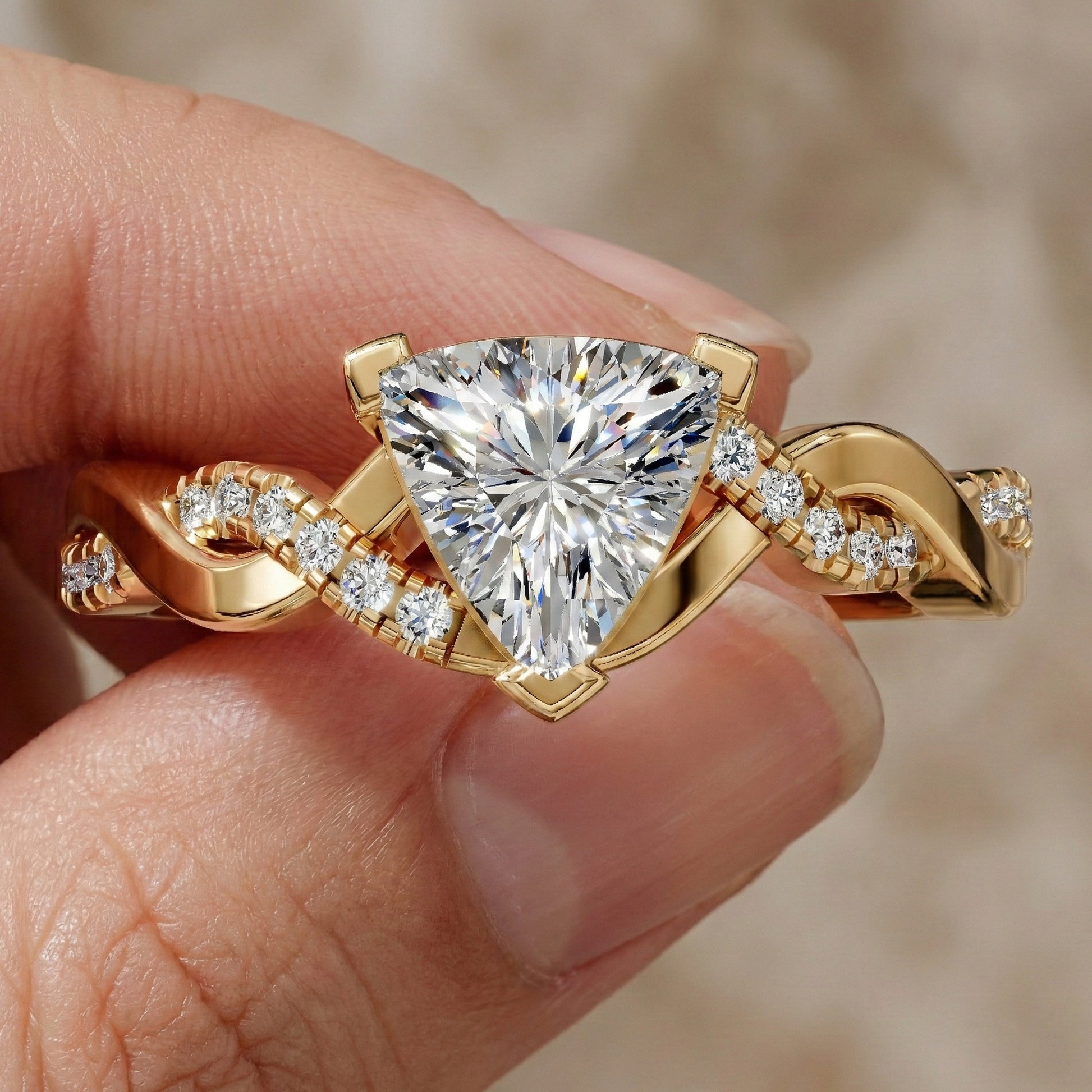 Twisted Infinity Trillion Solitaire Engagement Ring in 14K Solid Gold, 0.70 CT Trillion Cut Lab Created Diamond, Gift for Her