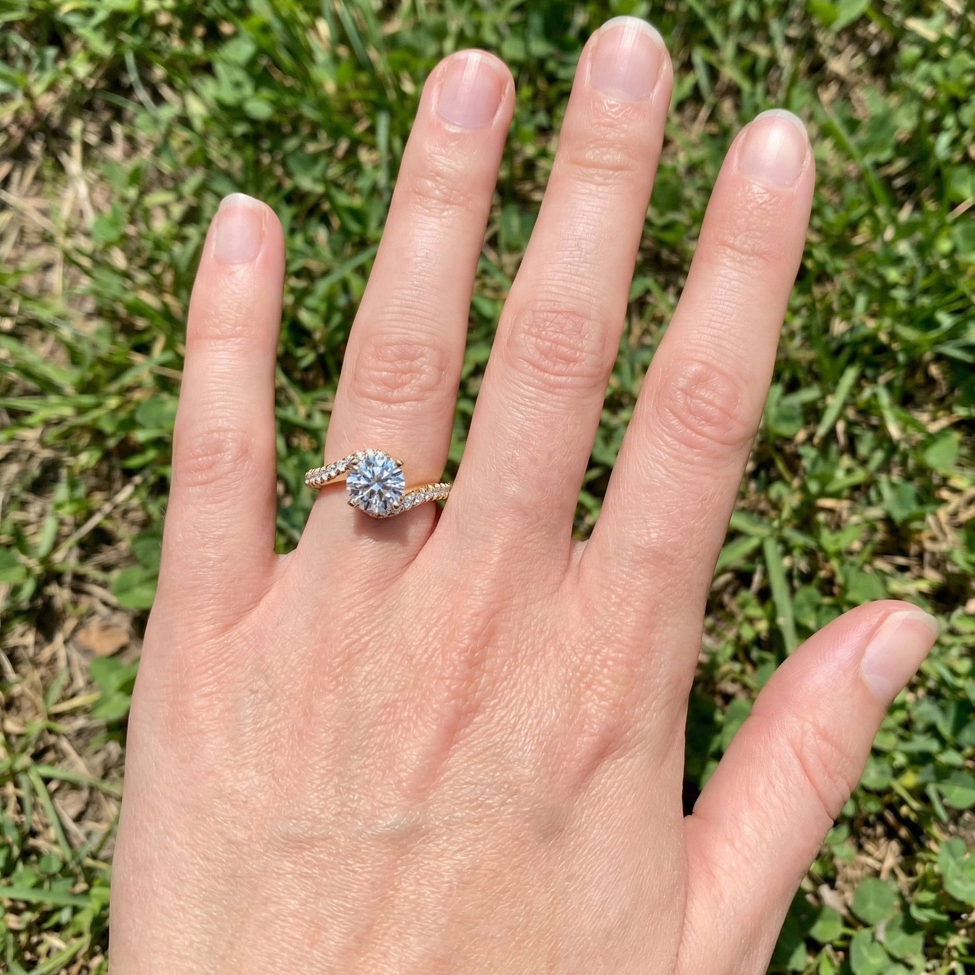 Elegant Bypass Pave Solitaire Engagement Ring in 14K Solid Gold, 0.50 CT Round Cut Lab Grown Diamond, Handmade Jewelry, Gift for Her