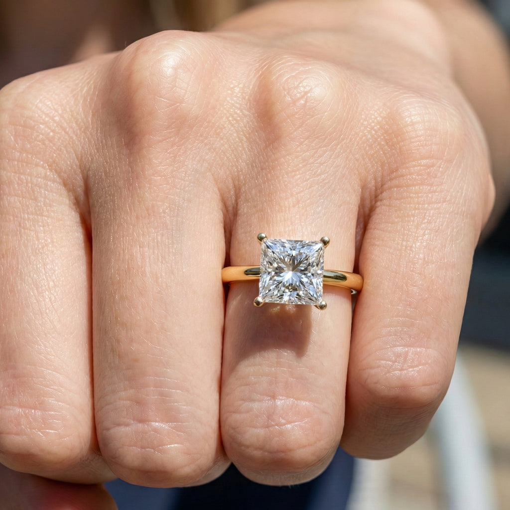 2.50 CT Princess Four Prong Hidden Halo Engagement Ring, 14K Solid Gold Wedding Band, Promise Ring for Women, Bridal Jewelry Gift