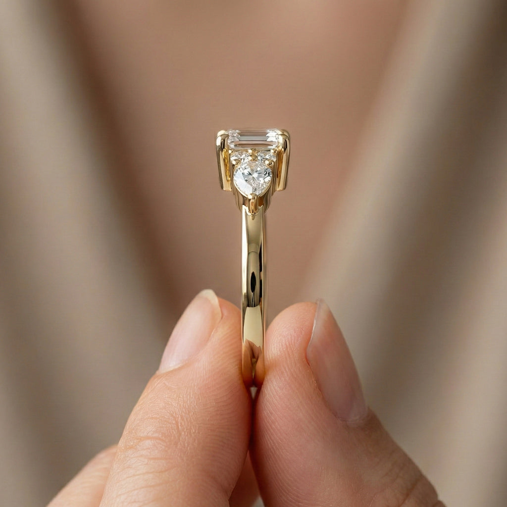 1.00 CT Emerald Cut Cluster Trio Engagement Ring in Lab Diamond – 14k Solid Gold, Anniversary Gift for Wife, Everyday Wedding Ring