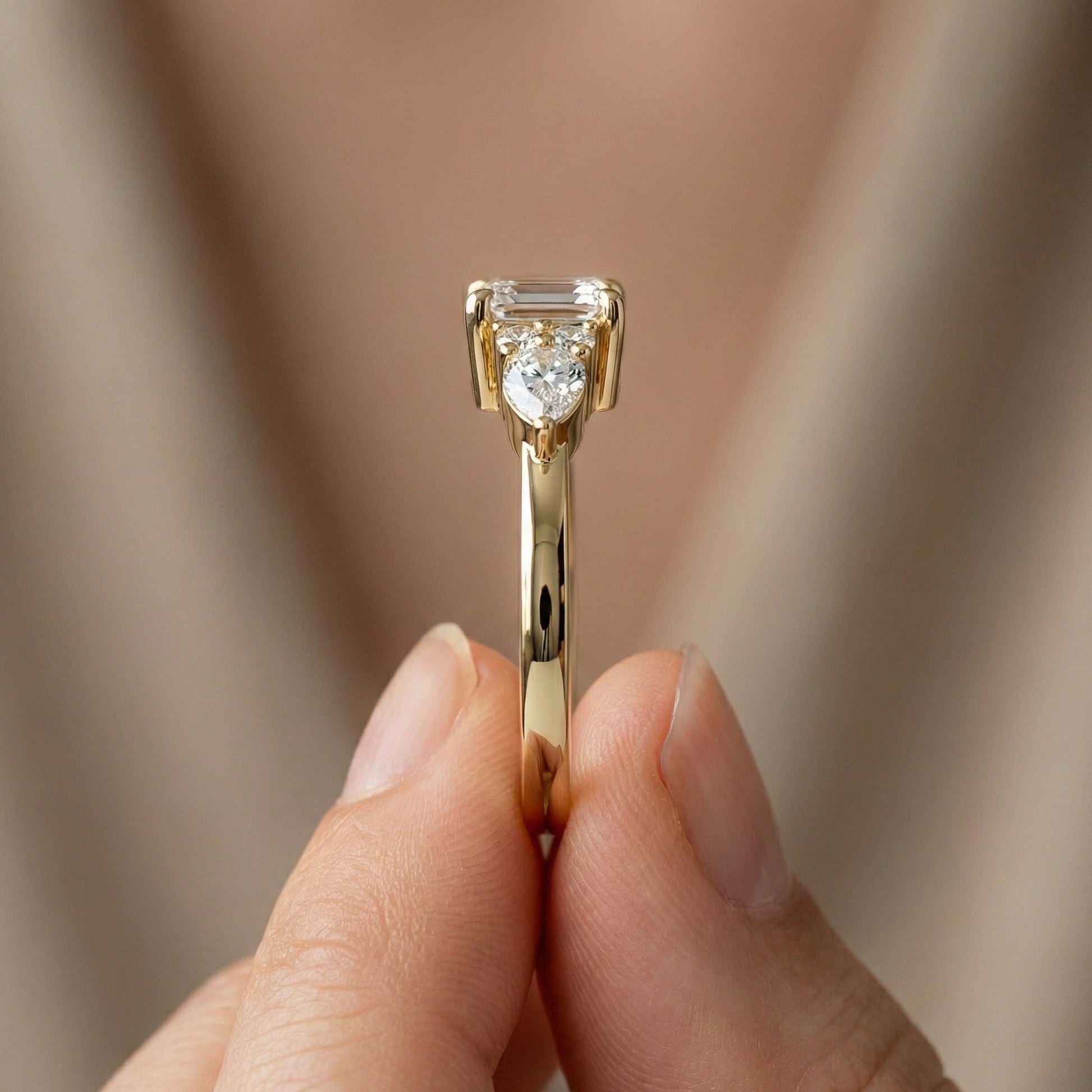 1.00 CT Emerald Cut Cluster Trio Engagement Ring in Lab Diamond – 14k Solid Gold, Anniversary Gift for Wife, Everyday Wedding Ring