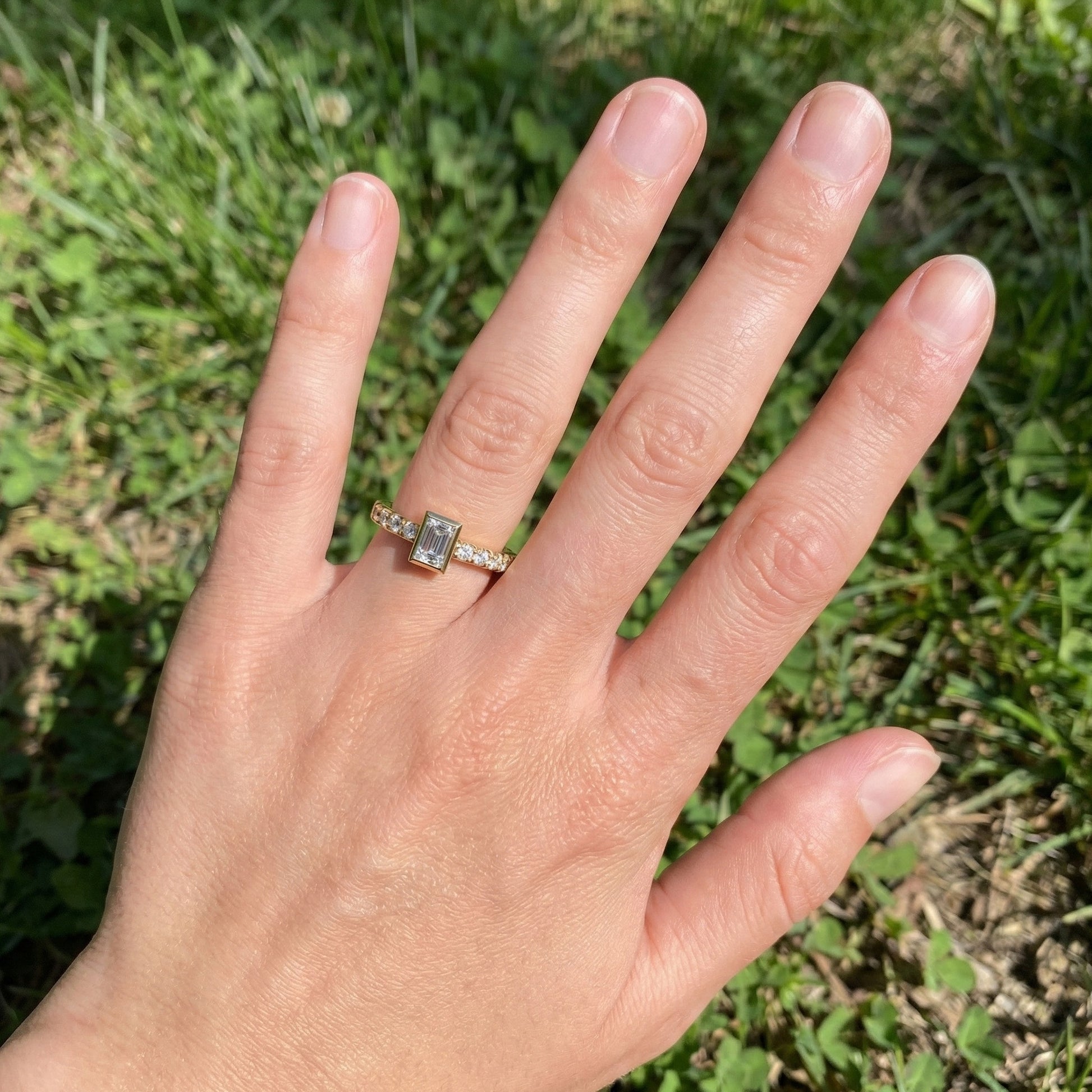 Art Deco Baguette Stacker Wedding Ring in 14K Solid Gold, 0.09 TCW Baguette/Round Cut Lab Created Diamonds, Birthday Gift For Her, Christmas Gift