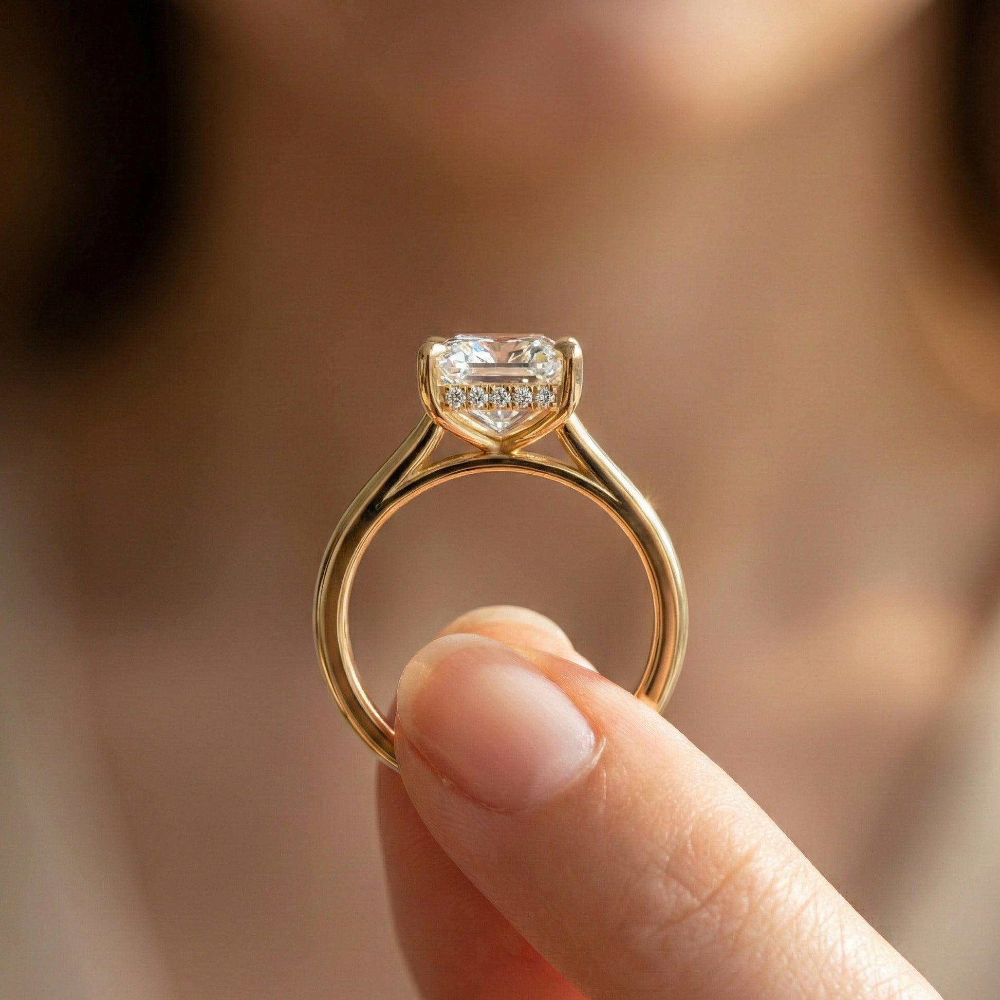 Elegant Hidden Halo Engagement Ring in 14K Solid Gold, 3.50 CT Radiant Cut Lab Created Diamond, Handmade Jewelry, Birthday Gift For Her