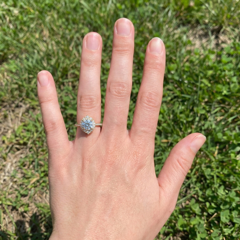 Dainty Floral Diamond Halo Pave Engagement Ring in 14K Solid Gold, 1.00 CT Round Cut Lab Diamond, Handmade Bridal Jewelry, Anniversary Gift for Her