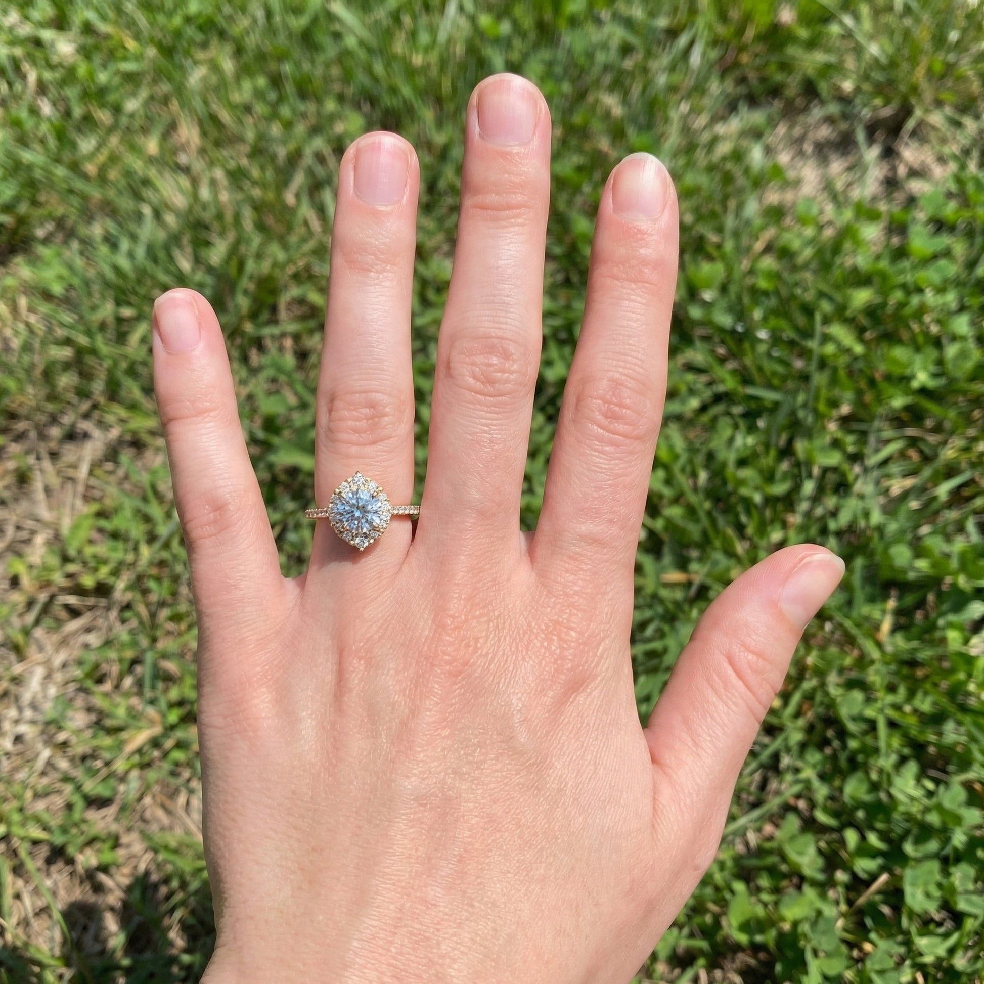 Dainty Floral Diamond Halo Pave Engagement Ring in 14K Solid Gold, 1.00 CT Round Cut Lab Diamond, Handmade Bridal Jewelry, Anniversary Gift for Her