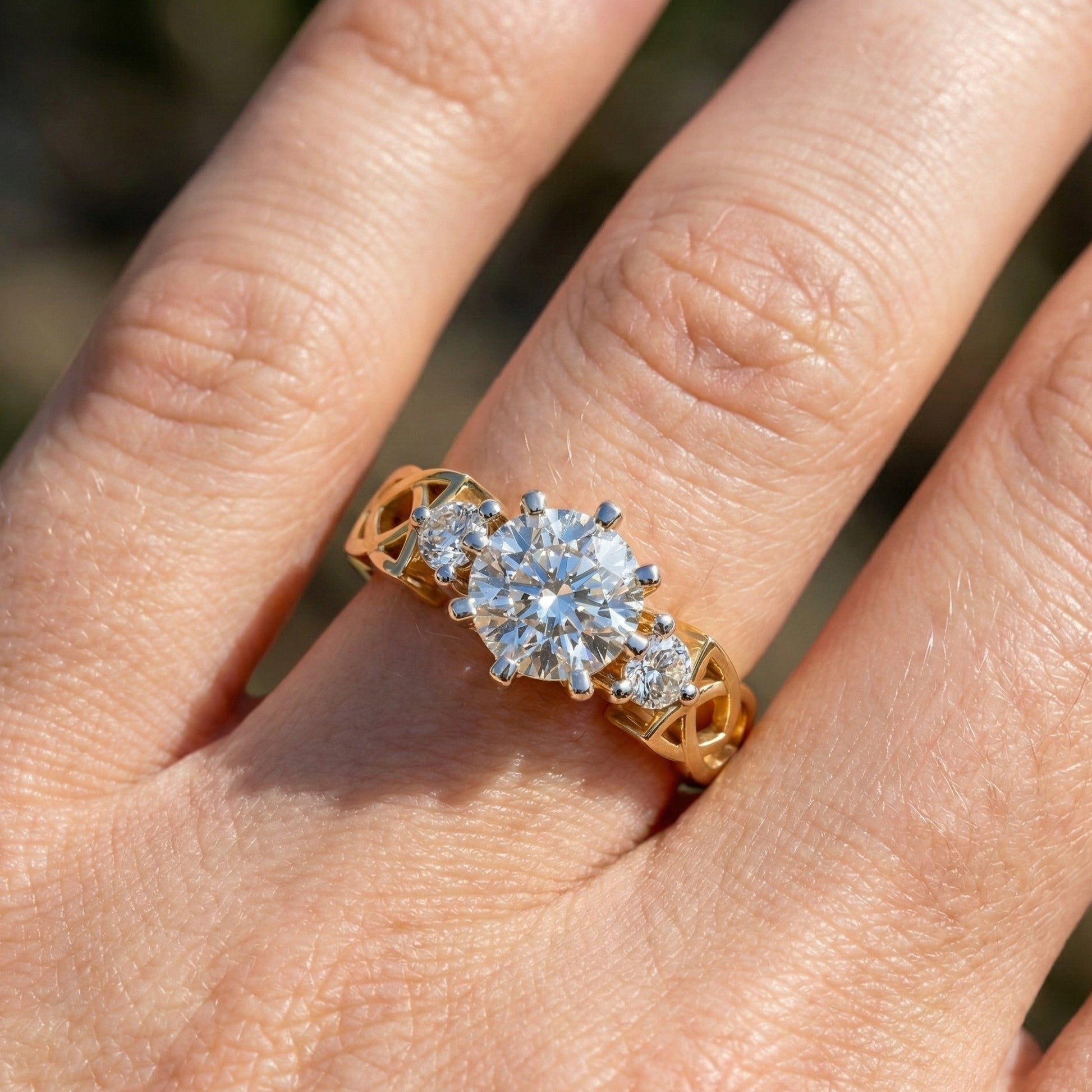 Modern Celtic Knot Trilogy Engagement Ring in 14K Solid Gold, 0.84 CT Round Cut Lab Created Diamond,Promise Ring, Anniversary Gift For Her