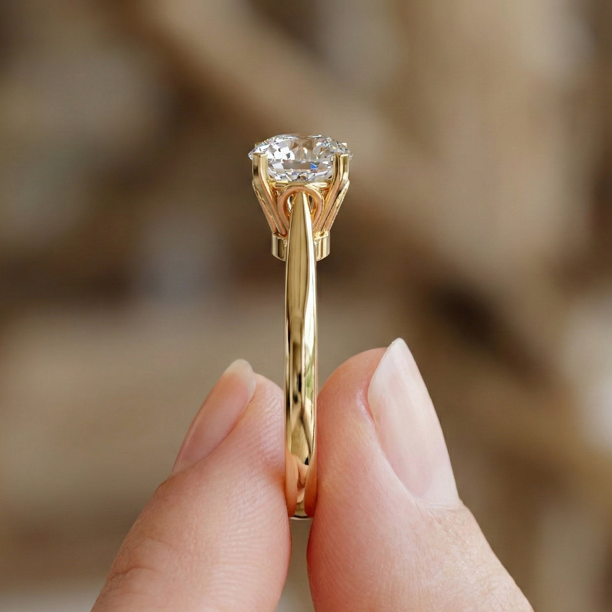 Elegant Solitaire Engagement Ring in 14K Solid Gold, 0.75 CT Round Cut Lab Created Diamond, Wedding Gift for Her, Everyday Ring