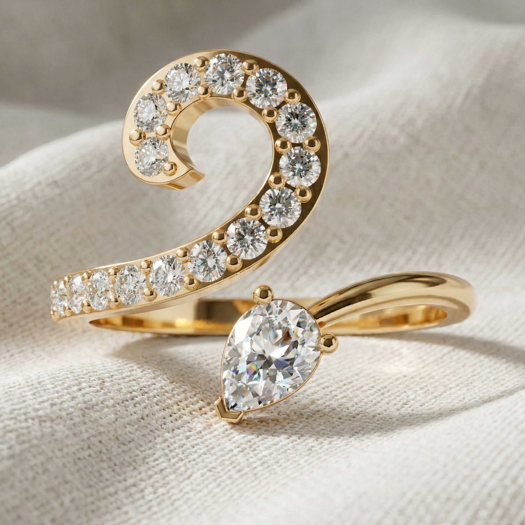 Modern Open Snack Pear Engagement Ring in 14K Solid Gold, 0.25 CT Pear Cut Lab Created Diamond, Statement Ring, Bridal Jewelry, Everyday Ring