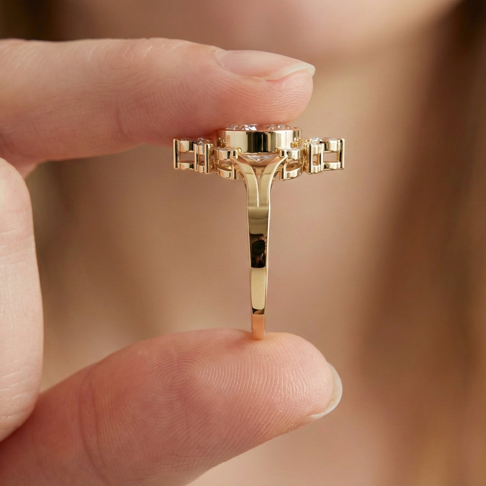 Splendid Marquise Cluster Halo Engagement Ring in 14k Solid Gold, 0.47 TCW Marquise/Round Cut Lab Created Diamonds, Anniversary Gift For Her, Everyday Ring