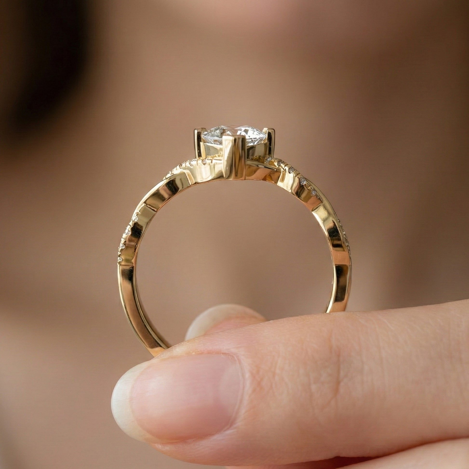 Twisted Infinity Trillion Solitaire Engagement Ring in 14K Solid Gold, 0.70 CT Trillion Cut Lab Created Diamond, Gift for Her