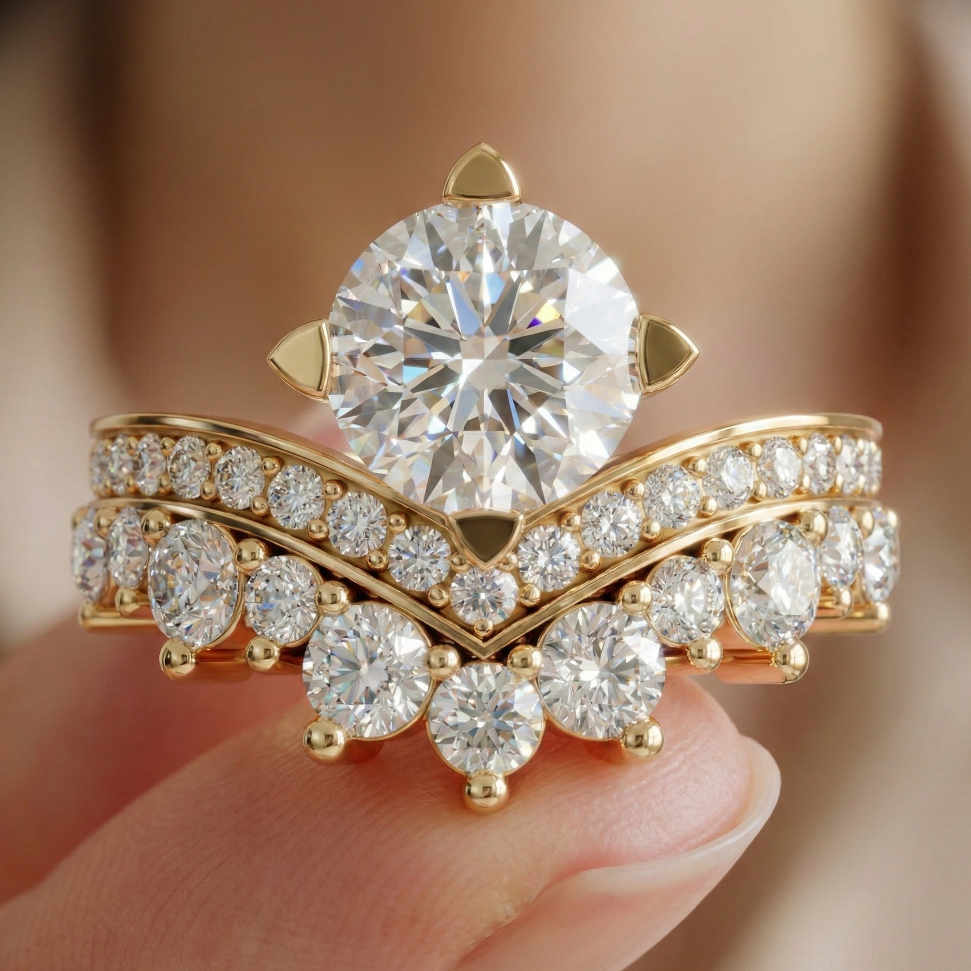 Vintage Crown Chevron Cluster Engagement Ring in 14k Solid Gold or Sterling Silver, 2.35 TCW Round Cut Lab Created Diamonds, Anniversary Gift for Wife