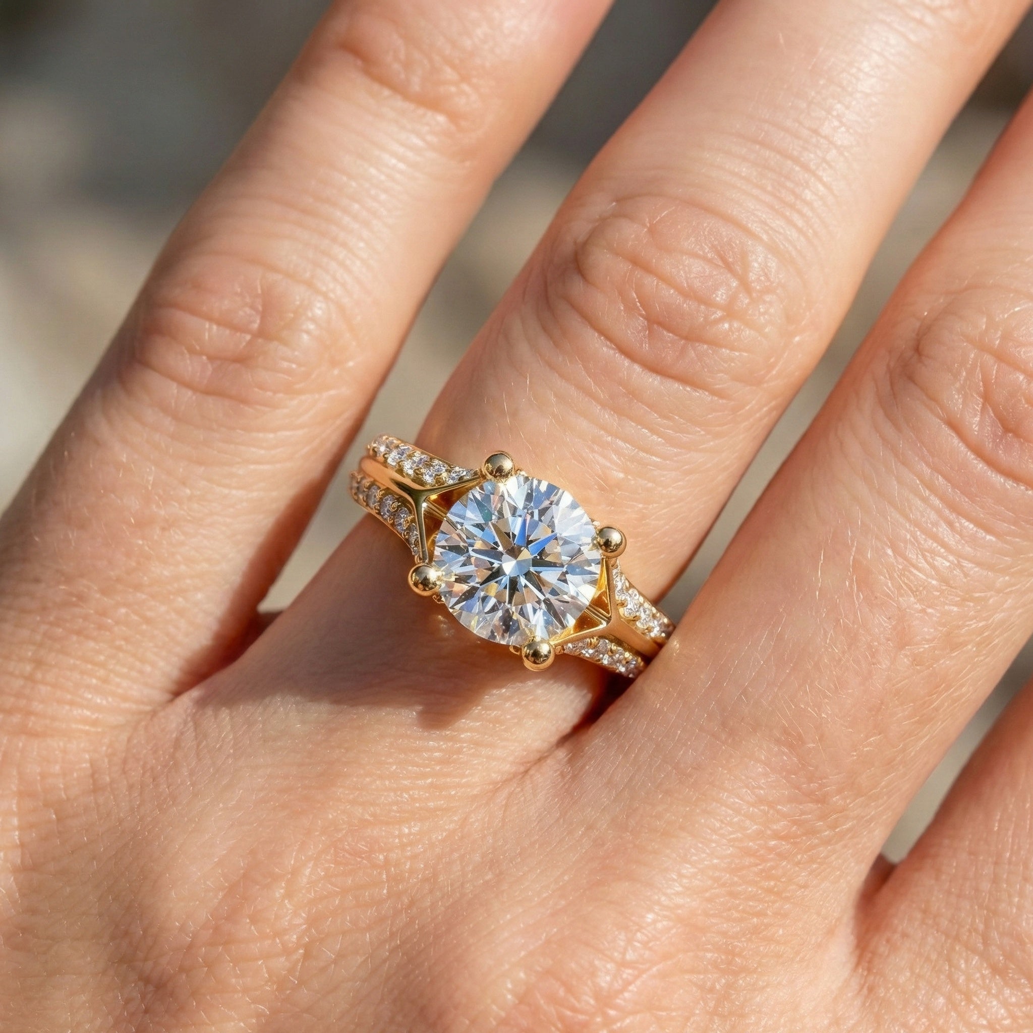 Double Raw Pavé Solitaire Engagement Ring in 14K Solid Gold, 0.82 TCW Round Cut Lab Diamonds, Romantic Gift for Wife, Everyday Jewelry